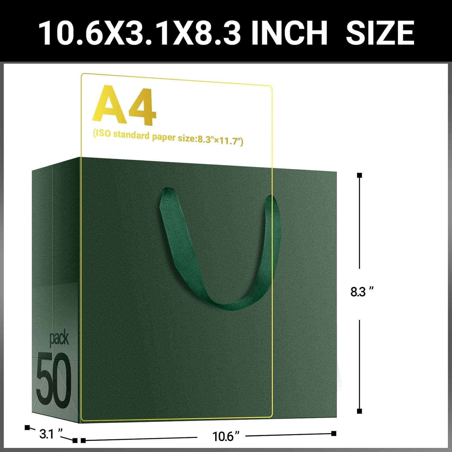 EUSOAR Paper Bags with Handles, 50pcs 10.6"x3.1"x8.3" Gift Bags Medium Size, Shopping Paper Wrap Bulk Grocery Retail Craft Bag Wedding Birthday Christmas Party Thank You Favor Bag