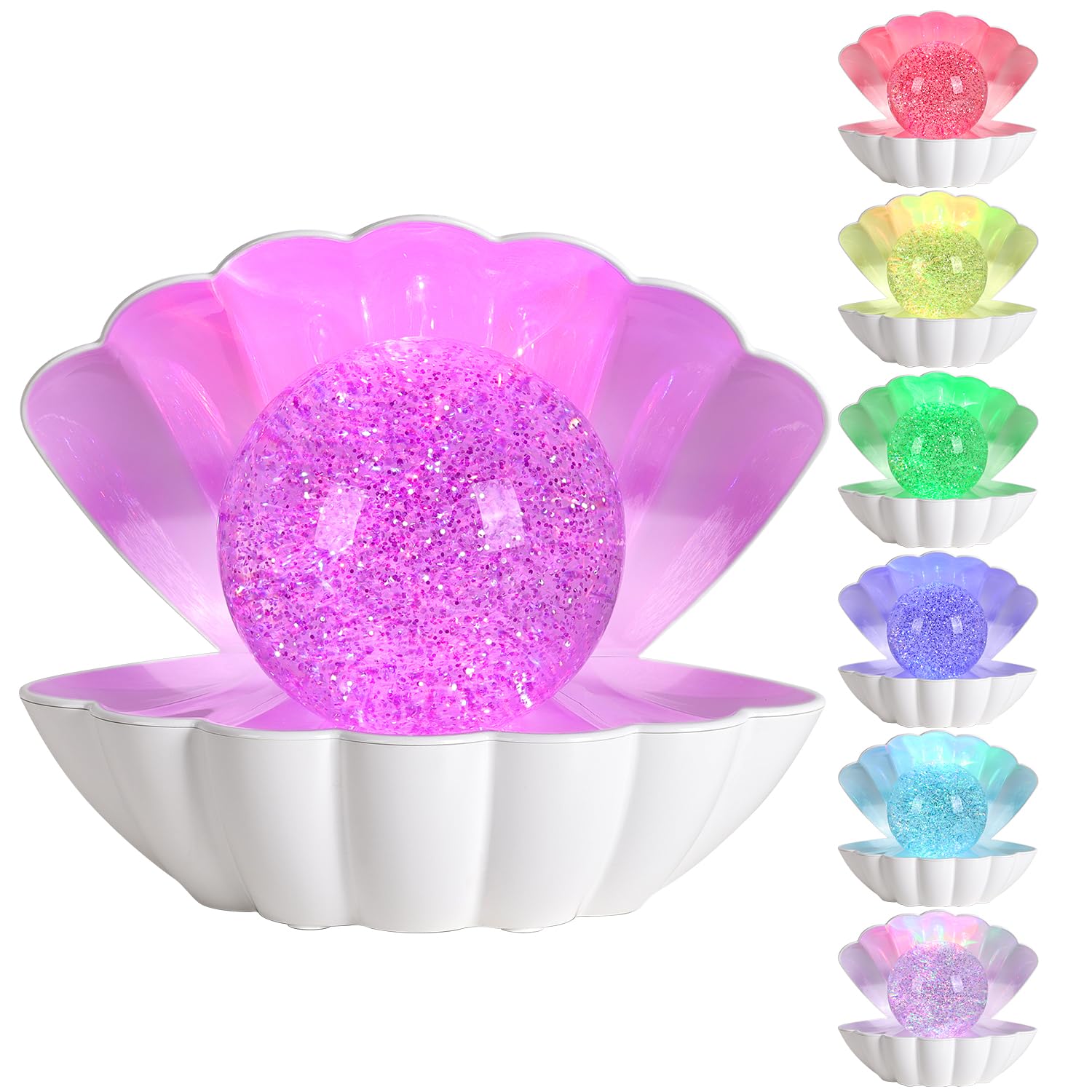 LKUA Shell Pearl Beach Themed Night Light, RGB 8 Colors Changing Mood Shell Pearl Lamps, Bedside LED Clamshell Portable Night Lights for Bar (Large White Shell)
