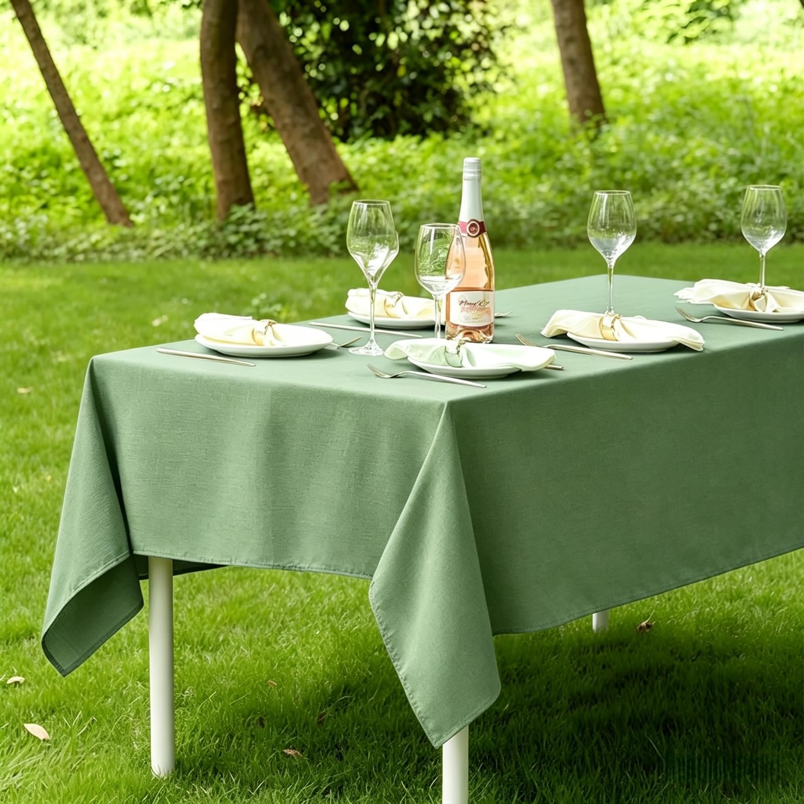 Mantel Rectangular Lino 110 x 180 cm Antimanchas Lavable, Impermeable Mantel Poliéster Durabilidad y Fácil Limpieza para Comedor, Cocina, Cumpleaños, Festivos, Fiesta, Picnic, Verde Claro