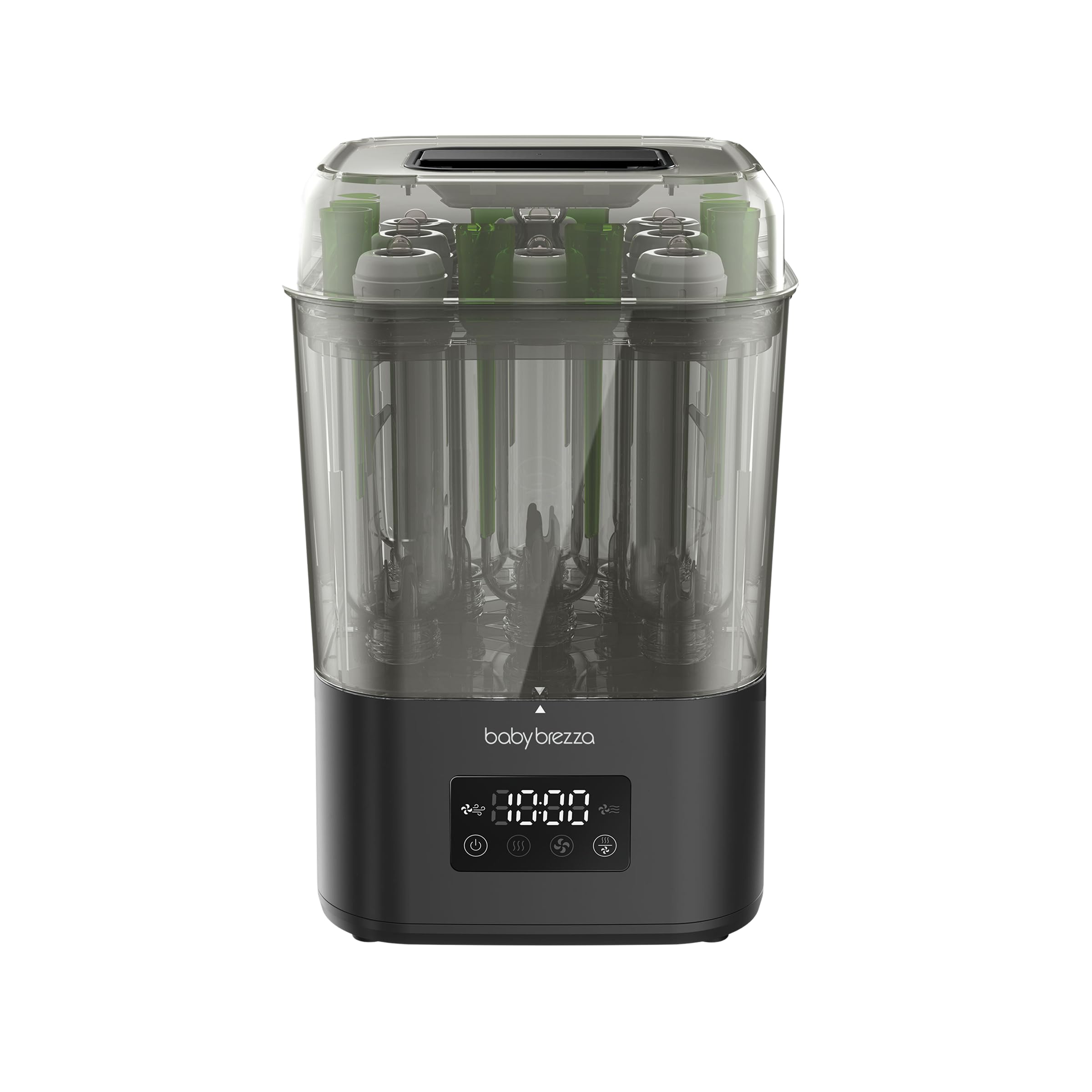 Baby Brezza SuperQuick Esterilizador y Secador en 10 Minutos (75% Más Rápido) | Mayor Capacidad para 8 Biberones y Piezas de Extractor | Esterilizador Eléctrico de Vapor | 4 en 1 (Negro) | Mantiene el contenido estéril hasta 48 horas