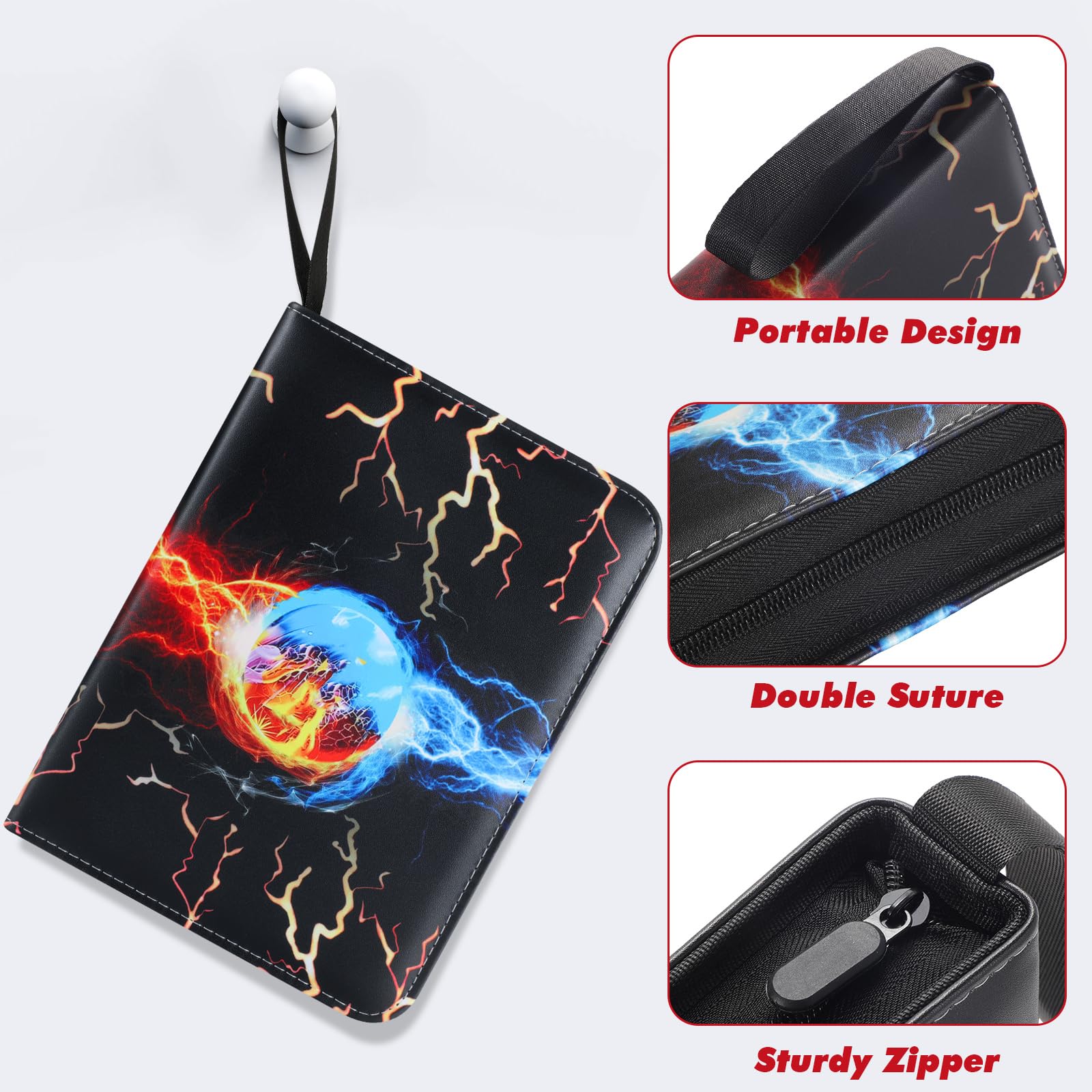 XSHNUO Trading Card Binder, 4 Pockets 400 Card Holder Collector Album with 50 Removable Sleeves Compatible with Pokemon Cards Football TCG Game Sports Card Black