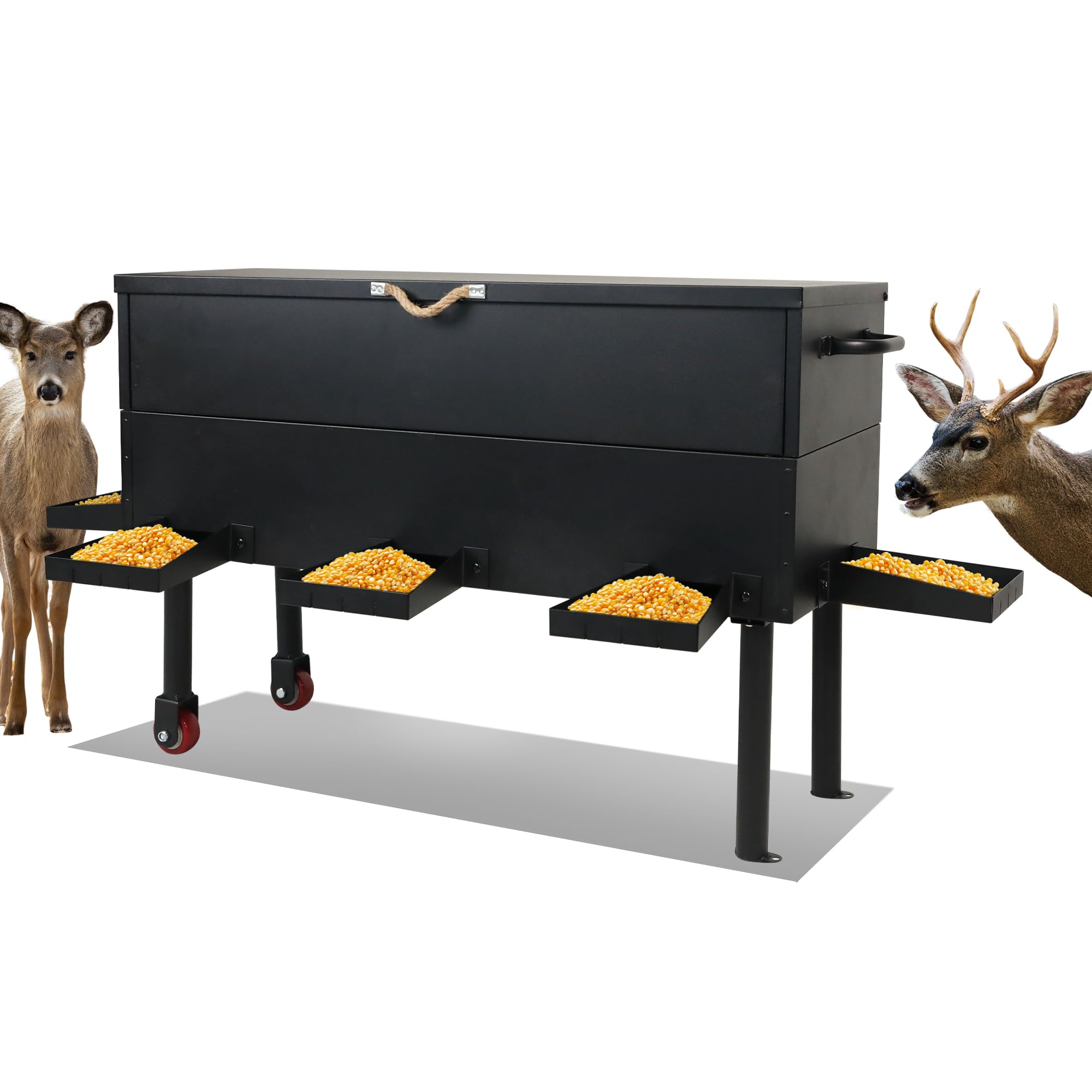 Solution4Patio 128 LB Deer Feeder - Heavy Duty Metal Gravity Feeder, Portable, Weatherproof