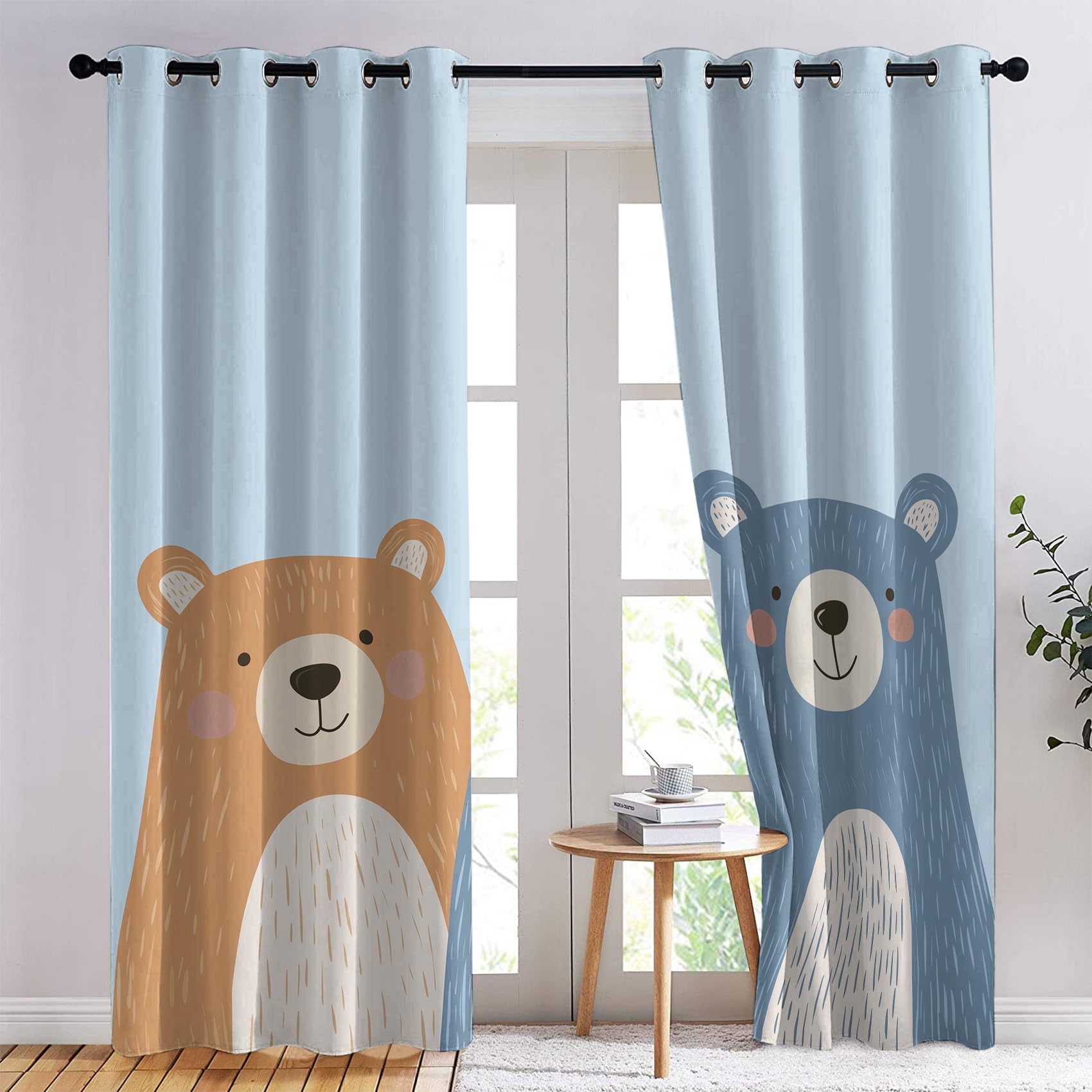 Bär Vorhänge Kinder Cartoon Safari Tiere Vorhang Blickdicht Gardinen 166 cm Hoch Verdunklungsvorhänge mit Ösen Thermovorhang für Wohnzimmer Schlafzimmer Kinderzimmer Fenster Deko 2er Set T#325