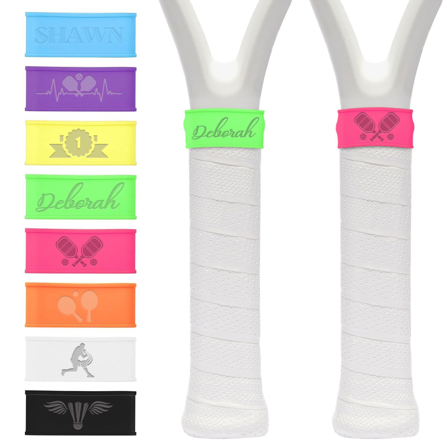 Personalized Pickleball Paddle Name Bands - 2PCS Silicone Engraved Bands For Sports Equipment