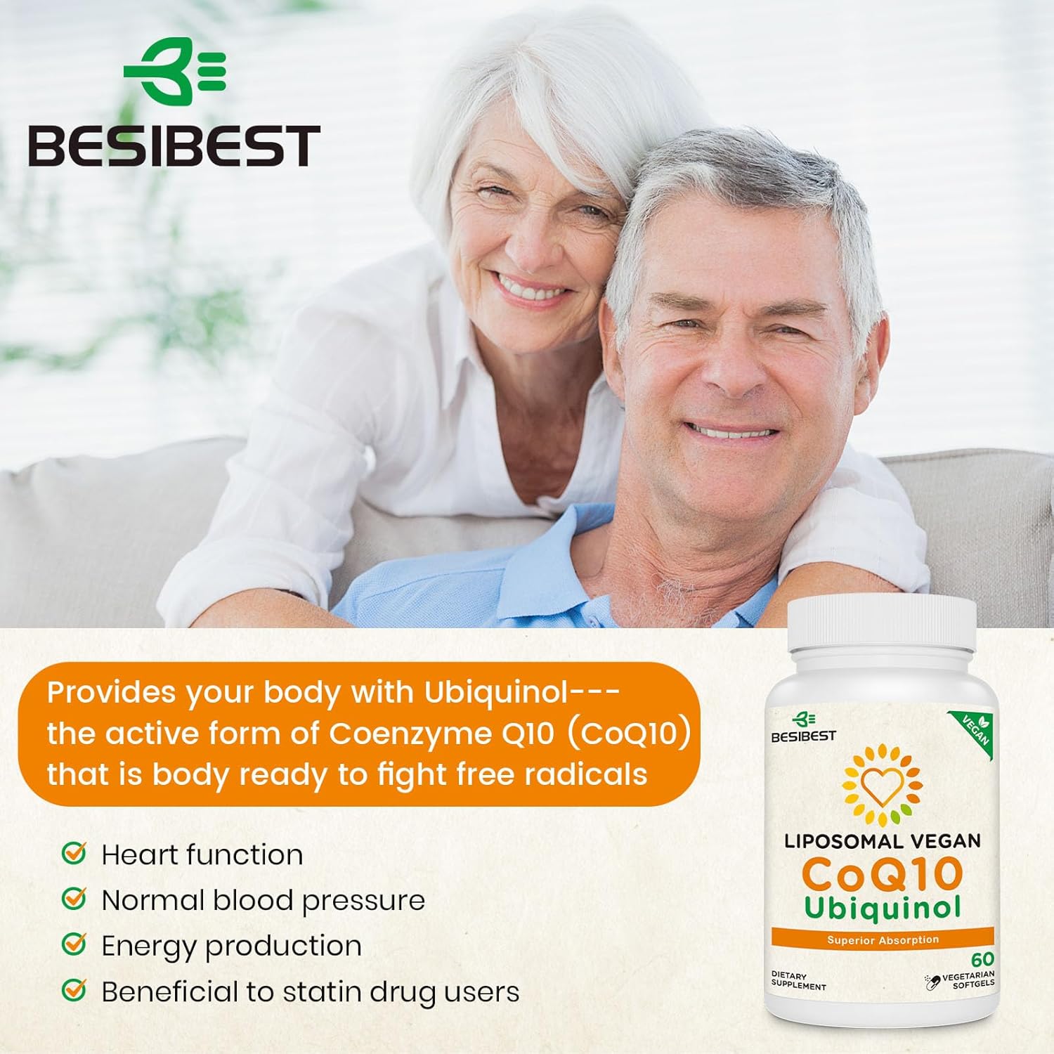 1000mg Liposomal CoQ10 Ubiquinol, 60 Vegan Softgels, High Absorption Ubiquinol CoQ10 Supplement, Active Antioxidant Form of Coenzyme Q10 for Heart Function & Energy Production - Image 4