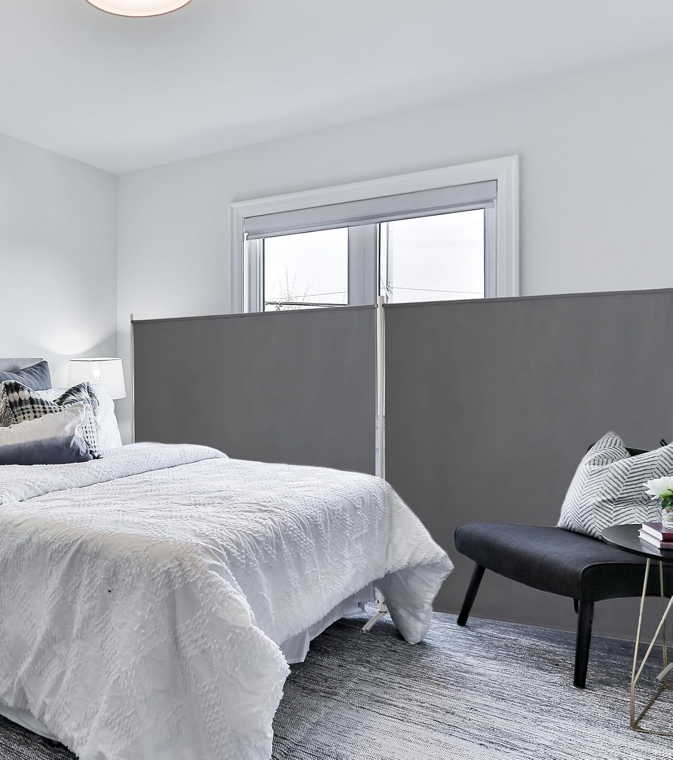 2 Panels XL Large Room Divider 6 FT Tall Weave Material Room Divider, Double Hinged Folding Privacy Screens, Freestanding Room Dividers, Grey