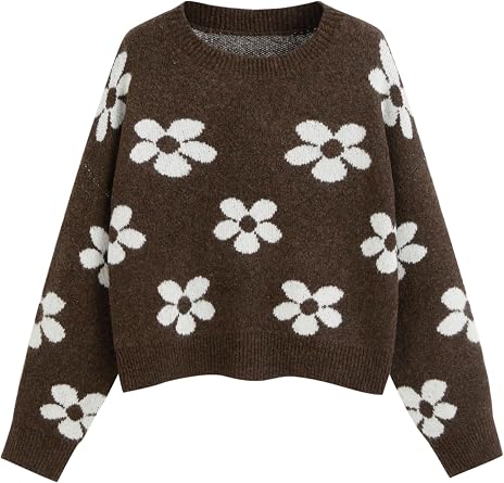 CIDER Floral Cozy Sweaters for Women Trendy Long Sleeve Cute Fall Sweaters