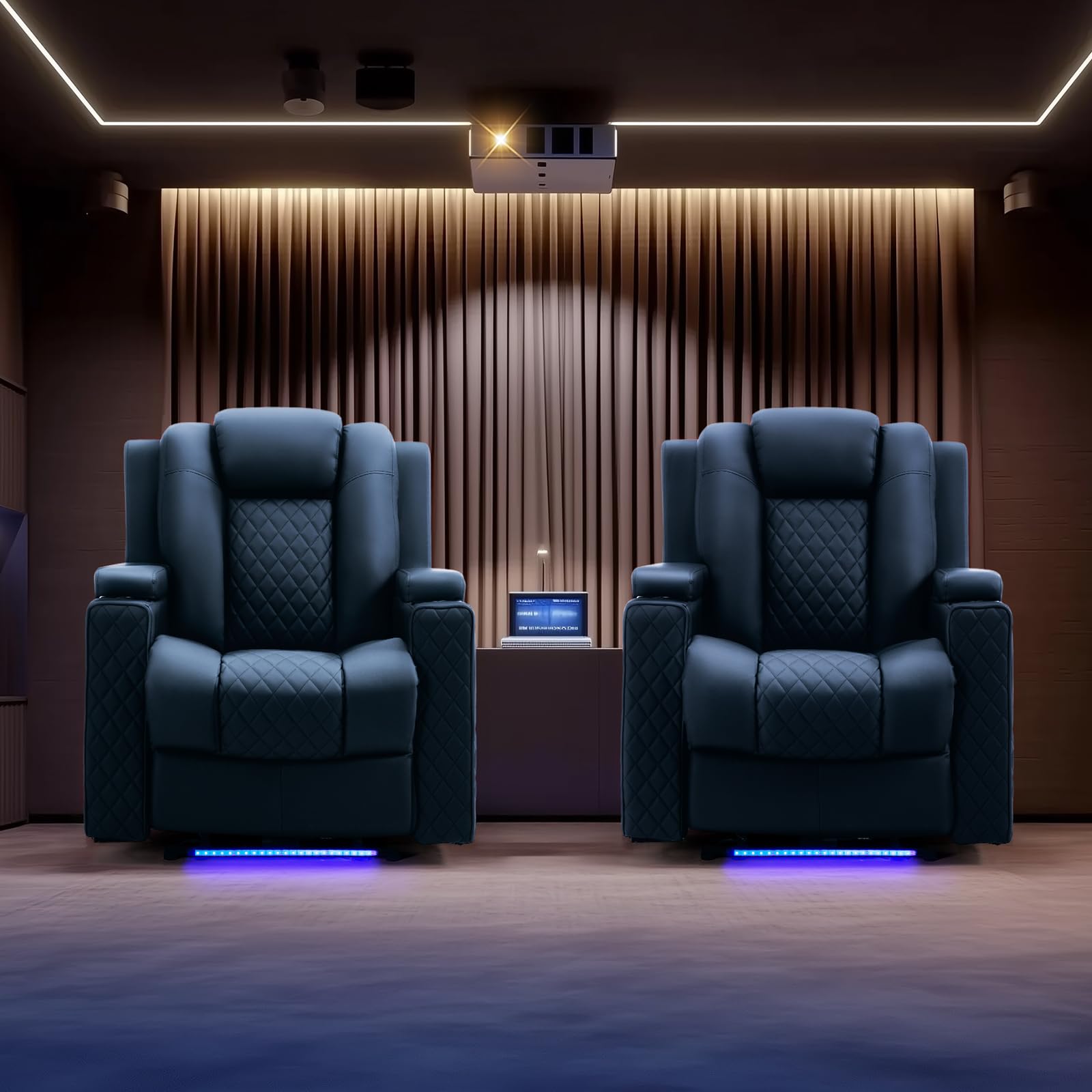 COMHOMA Sillon Relax Reclinable Sillón Relax Electrico Masaje Sillón Reclinable con LED, Función de Inclinación, Alón, Dormitorio, Cine en Casa, Azul
