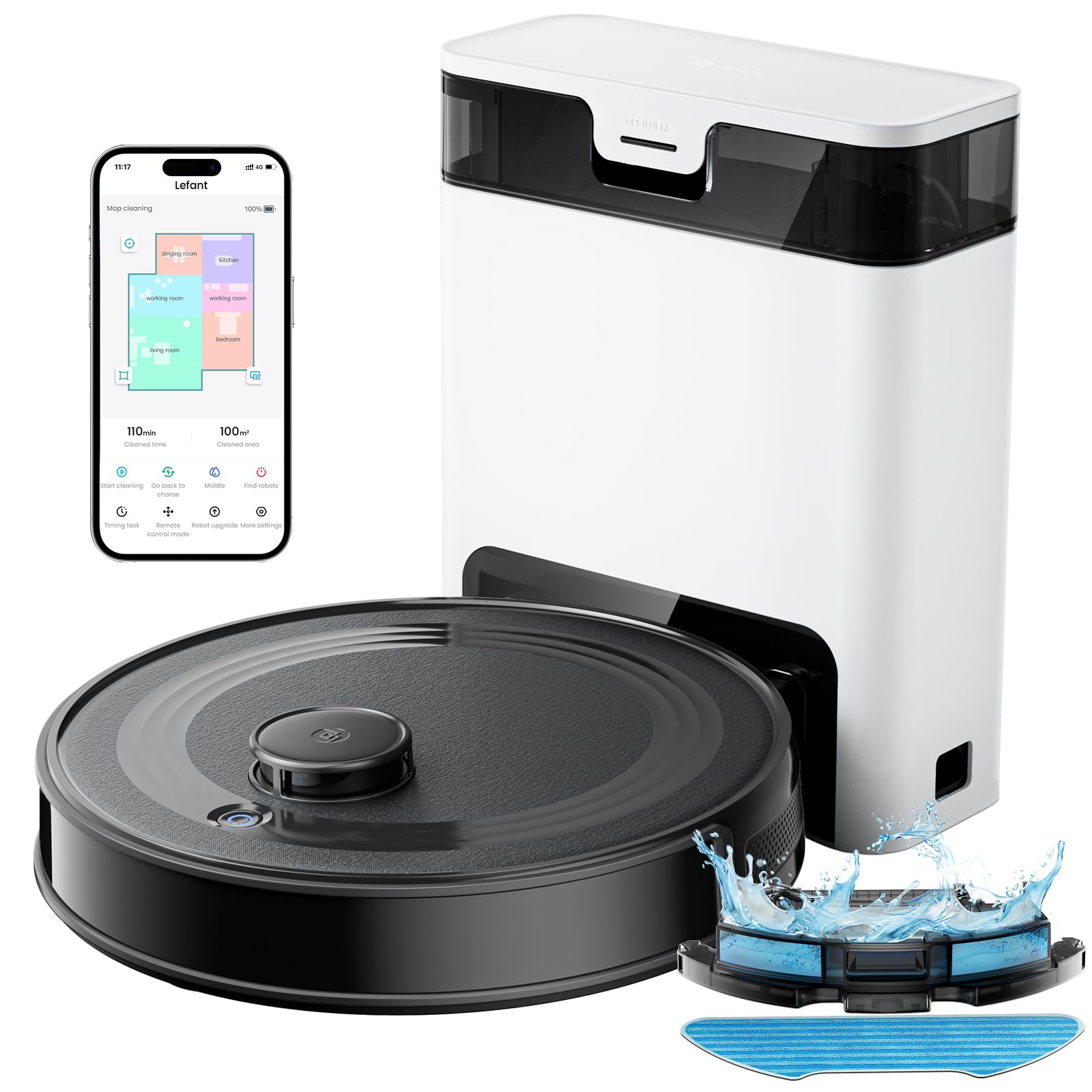 LEFANT M2 Pro Robot Aspirador y Fregasuelos, 6000pa, 90 Días Autovaciado, Mapeo Multinivel, Navegación dToF, Limpieza Personalizada, Ideal para Limpiar Suelos Mixtos y Pelo Mascotas