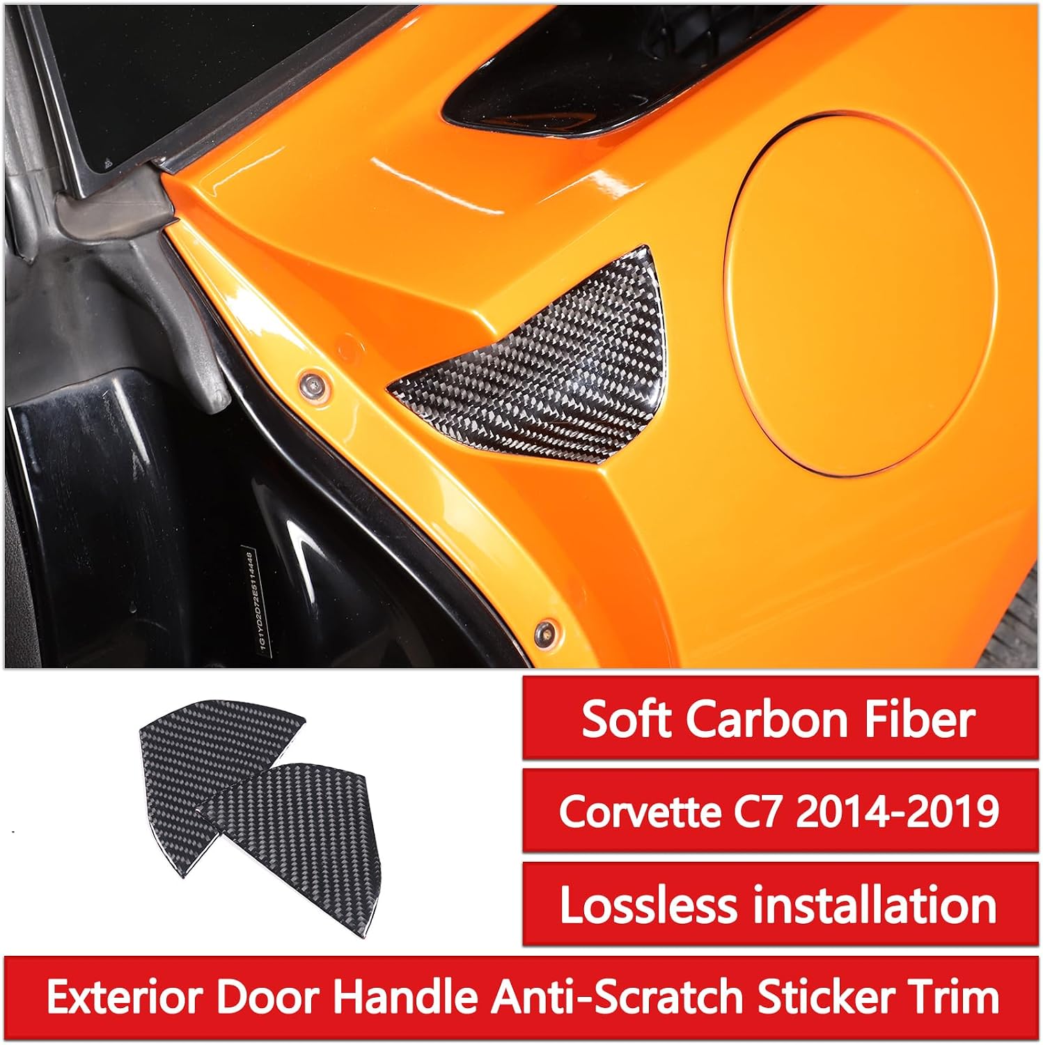 Sekhyna Exterior Door Handle Protection Cover Trim Compatible with Corvette C7 Stingray 2014-2019,Soft Carbon Fiber 2PCS,Outer Door Bowl Anti-Scratch Sticker Accessories (Black Carbon)