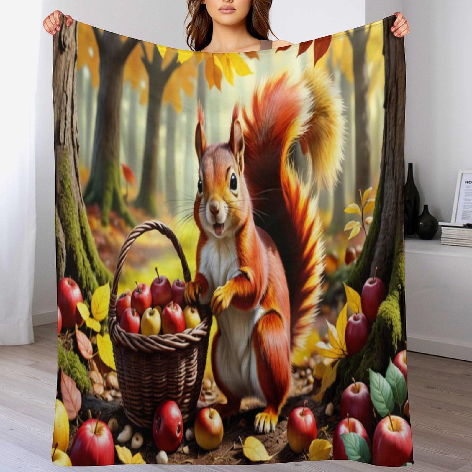 Couverture polaire en flanelle écureuil ultra douce 140x180cm pour lit et canapé