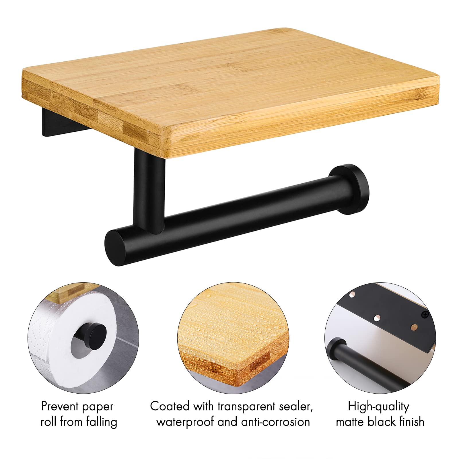 KES Toilet Paper Holder with Bamboo Shelf, Bathroom Toilet Paper Holder — Amazon image 4