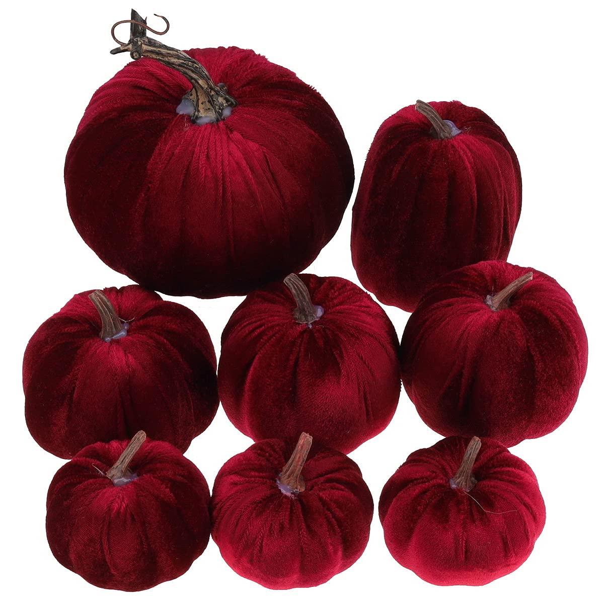 Gresorth 8pcs Dimensioni Assortite Falso Fatto a mano Vino Rosso Velluto Zucche Artificiale Caduta Vendemmia Halloween Decorazione Casa Colonica