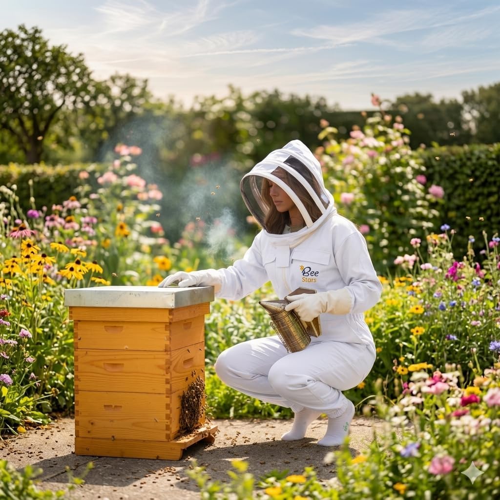 Bee Suit with Fencing Veil One Pair Gloves Polycotton Sting Proof Beekeeping Suit for Beekeeper