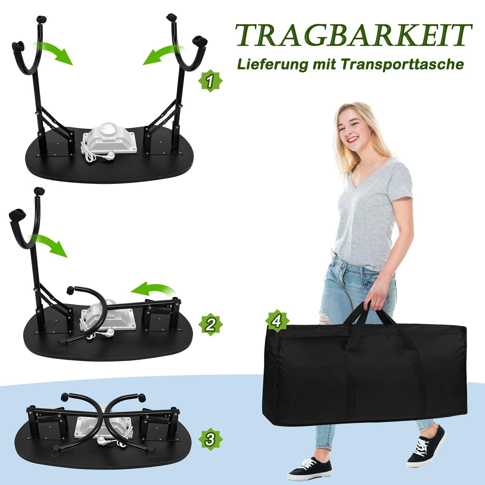 LARS360 Maniküretisch mit Absaugung, Faltbar Nageltisch Maniküre Tisch Tragbaresmanikürtisch Mobilesmanikürtisch mit Rollen, Staubbeutel, Tragetasche, Schwarz