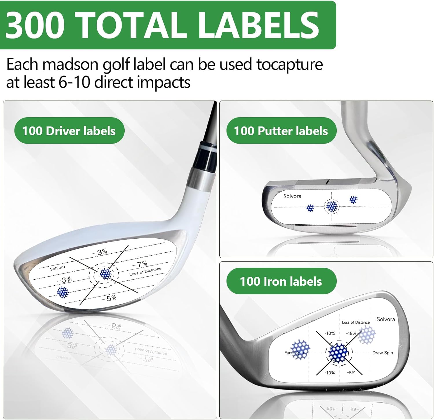 Golf Impact Tape, 300 Pcs Club Impact Stickers for Woods Irons and Putters No Residue Golf Accessories for Swing Practice (300PCS) thumbnail
