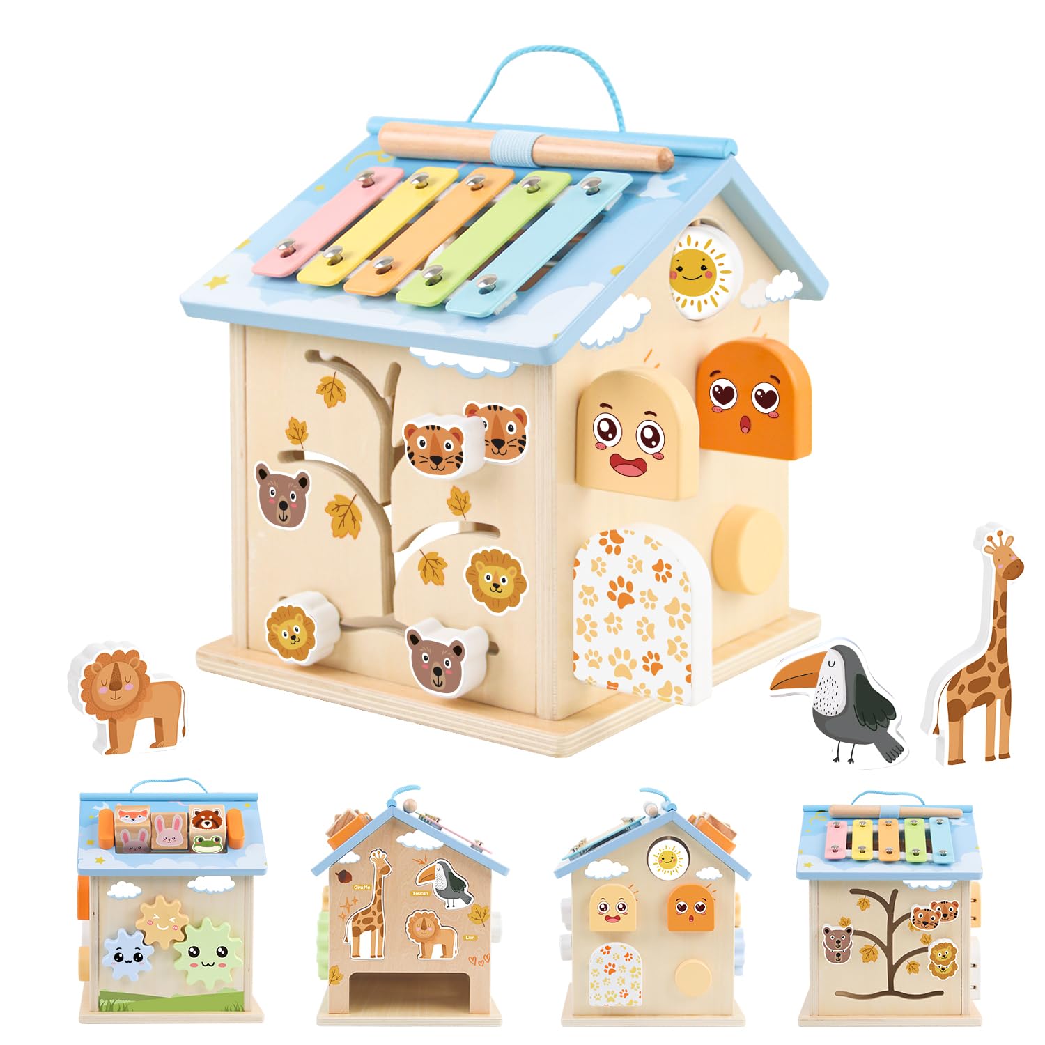 Wooden Activity Cube 8-in-1 Montessori Toys for 6 Months Old 1 2 3 Toddlers | Baby Activity Center Wood Cube Shape Sorter Educational Learning Boys Girls Birthday Gifts