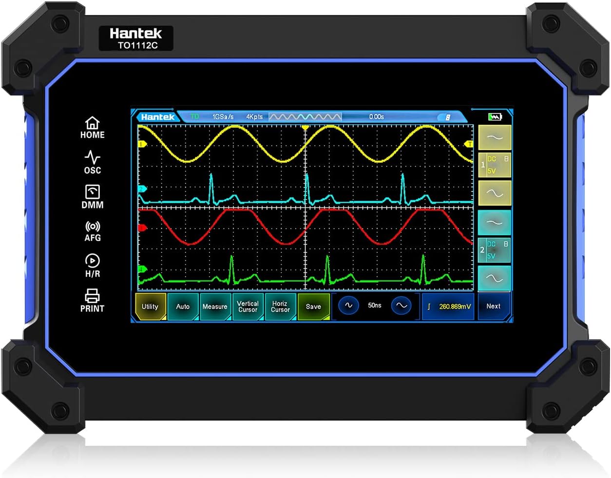 TO1112C Touch Screen Tablet Oscilloscope, 2 Channel Handheld Digital Oscilloscope with Multimeter, 110MHz