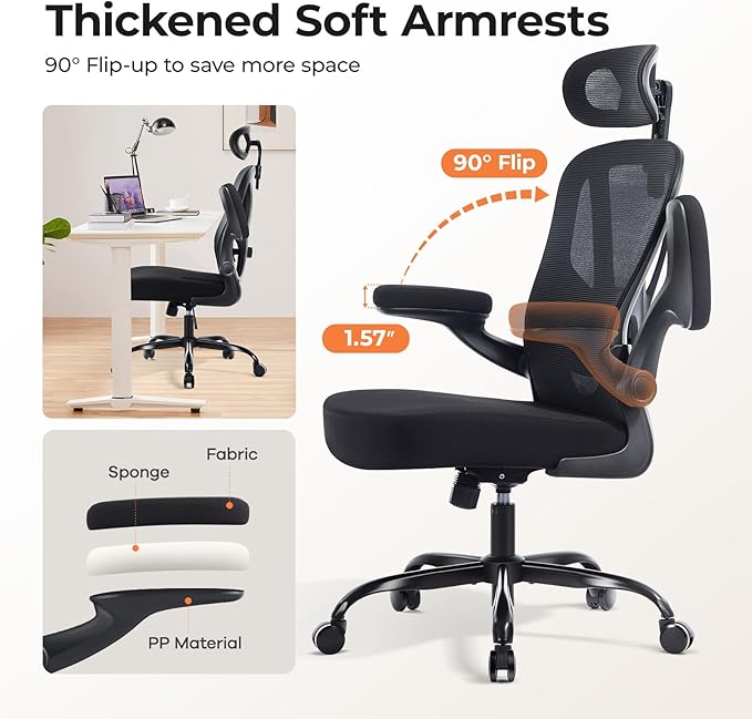 Silla de Oficina Ergonómica con Soporte Lumbar y Reposacabez miniatura 3
