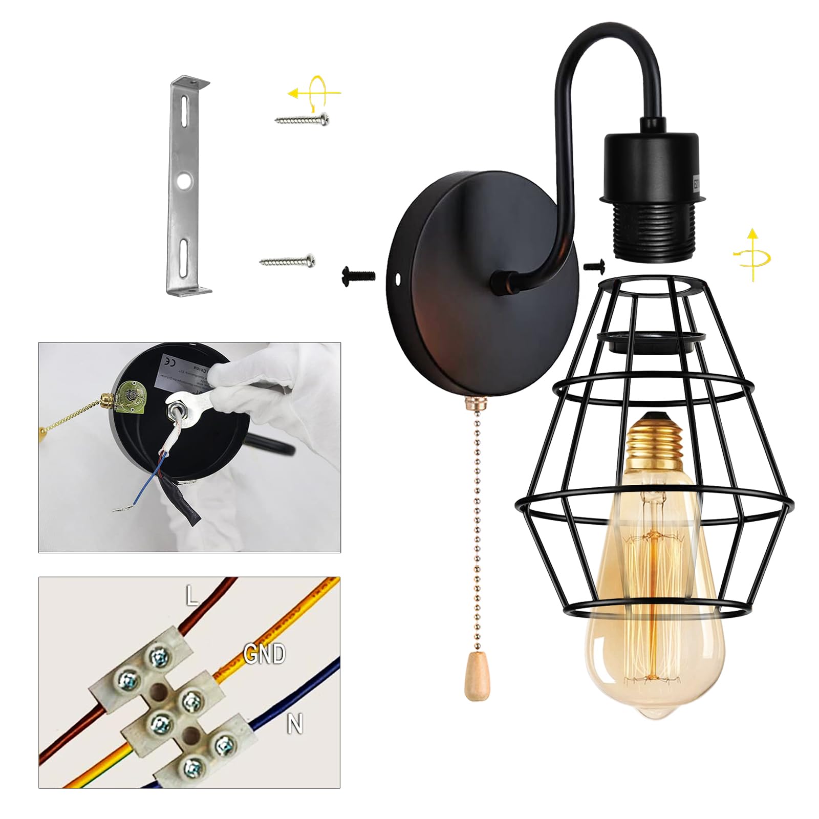 Wandlamp wit met schakelaar - 2-pak - Vintage wandspot in industriële