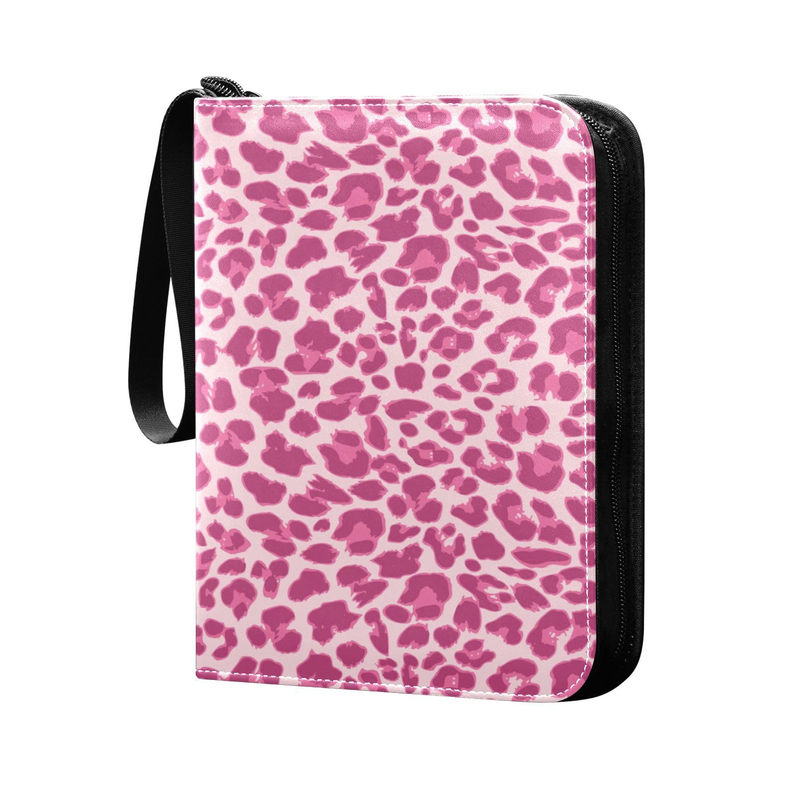 Card Binder Collectible Trading Card Album Cards Holder Protectors Set Pink Fuchsia Leopard 50 Sleeves Card Album Book Protectors Card Storage Organizer