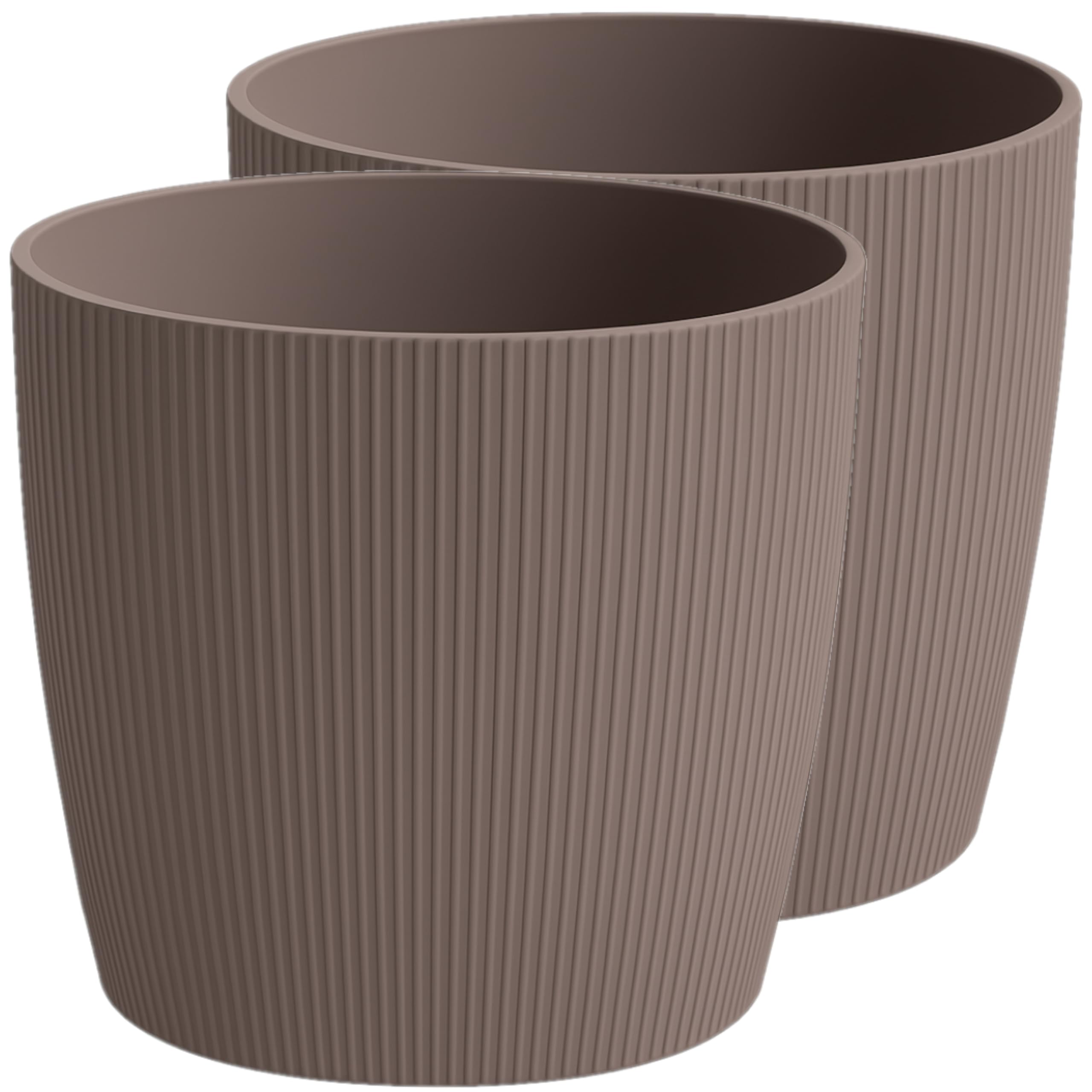 Home Garden Ornaments Taupe Modern Striped Plastic Plant Pots Indoor/Outdoor, 2 Pack, 15.5Cm