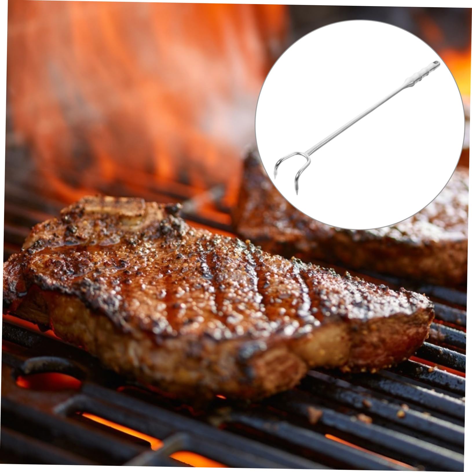 SOLUSTRE Stainless Steel Meat Hook Turner Roasting Stick Effortless Meat Flipper with Smooth Polished Surface for Easy Cleaning and Use for Grilling Bbq