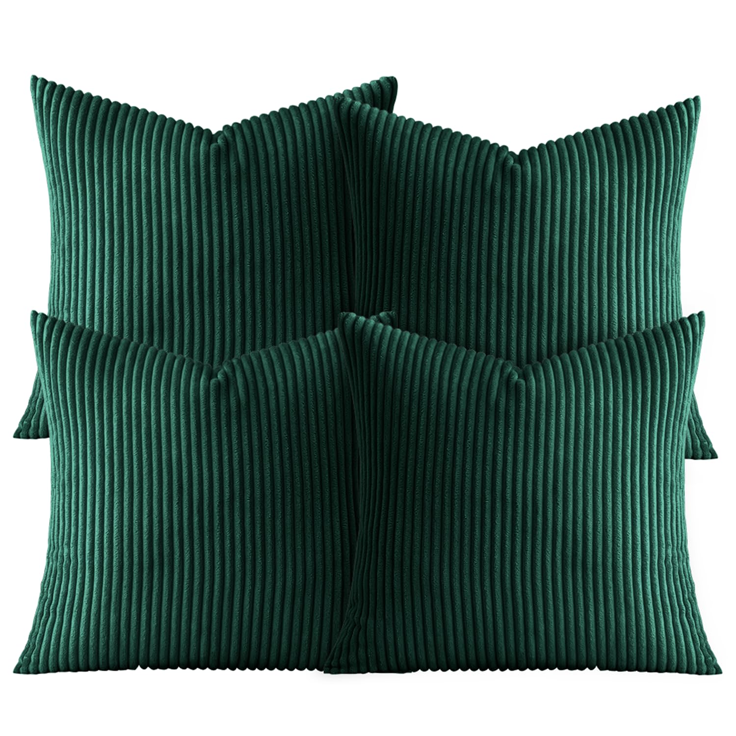 AMEHA Soft Stripe Emerald Velvet Cushion Covers 45 x 45 cm Set of 4 Pcs with Invisible Zipper Decorative Square Throw Pillowcases for Bedroom, Sofa (18x18 inch Stripe Cushions)