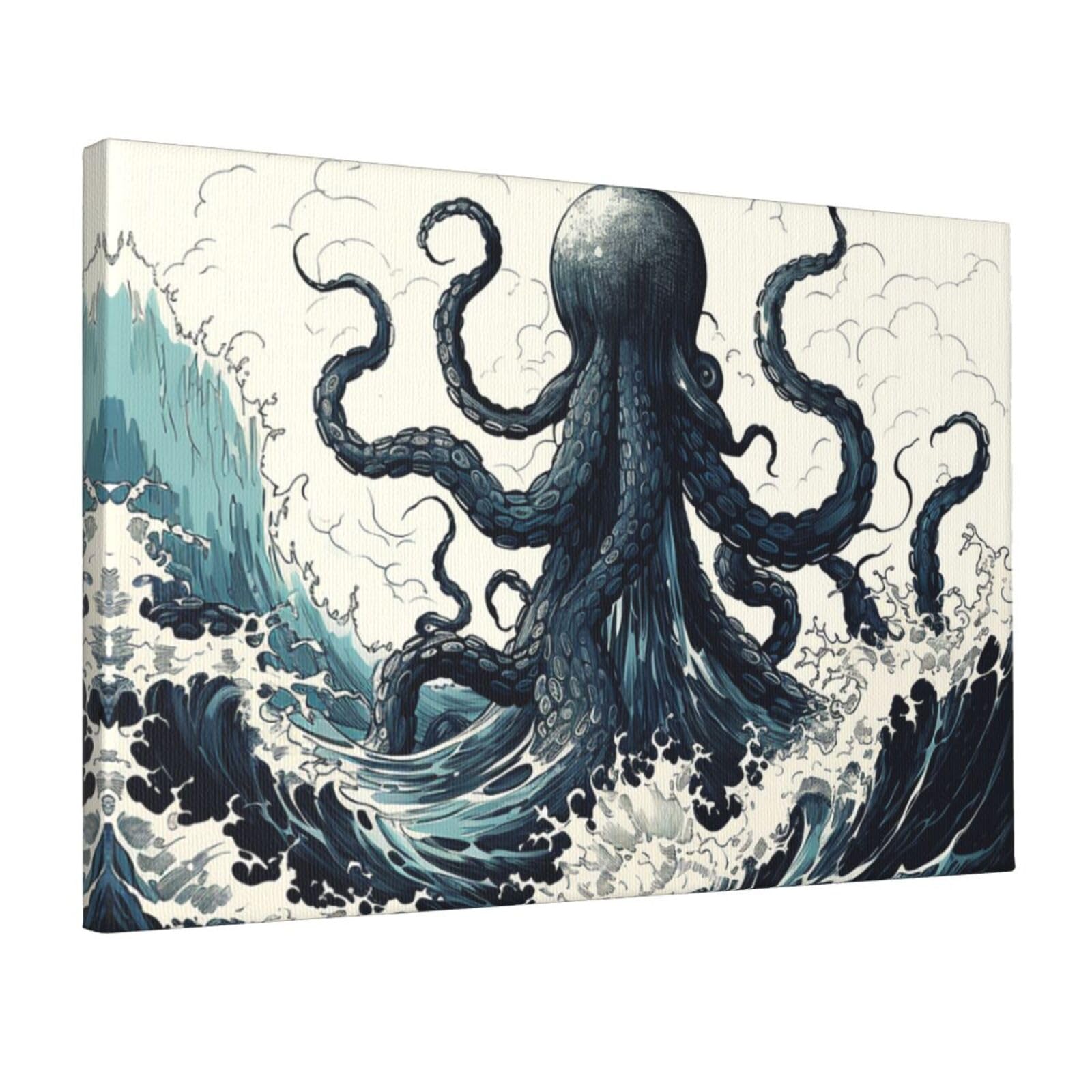 Canvas Wall Art for Living Room Wall Decor 12"x18" Modern Artwork Painting Pictures Hanging Canvas Prints Ocean Inspired Sketch Aesthetic Wall Art for Bedroom Bathroom Office Wallart Decor