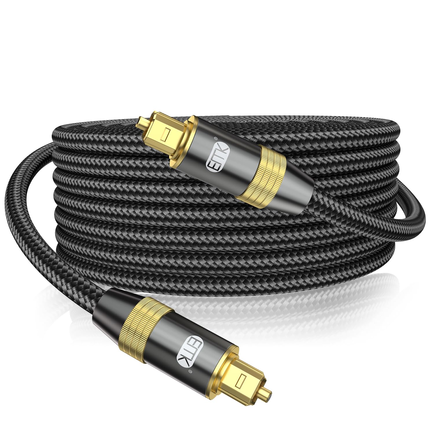 EMK Câble audio optique numérique, cordon en fibre optique tressé en nylon, Toslink vers Toslink (S/PDIF), plaqué or 24 carats, mâle vers mâle, prend en charge Home Cinéma, barre de son, TV, PS4, Xbox