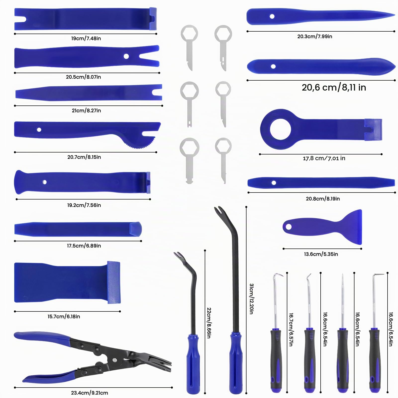 DUBULL 38 Pièces Outil Demontage Garniture Voiture, Kit DéMontage Plastique Interieur Auto, Trousse Outillage Pour Carrosserie Panneau De Porte, Pince a Clips Automobile, Cle Extraction Autoradio