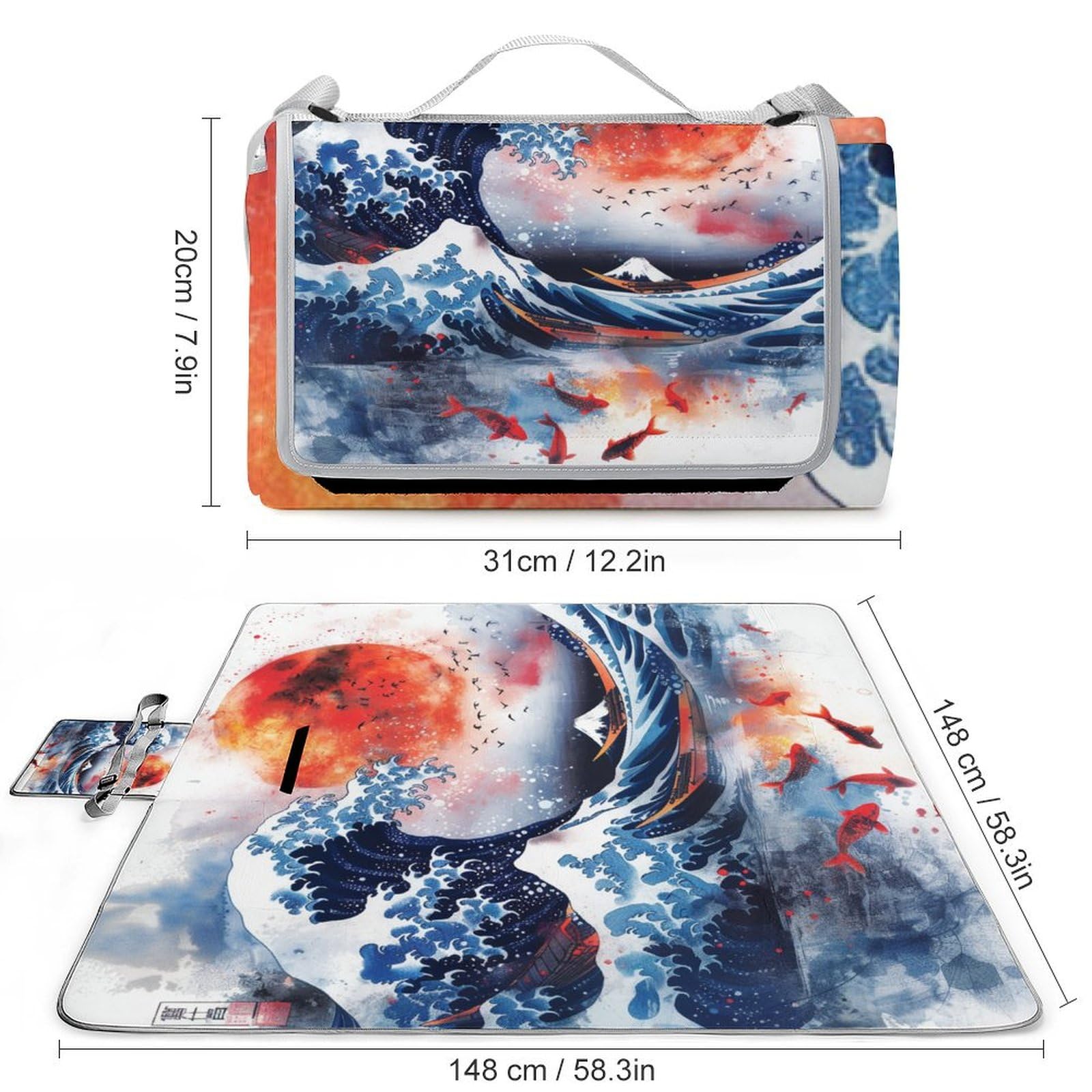 3D Impression La mer Couverture Pique Nique Art Tapis Pique Nique Nappe Picnic Couverture De Pique-Nique pour Le Voyage, Le Camping, Les Vacances, Etc 148x148cm