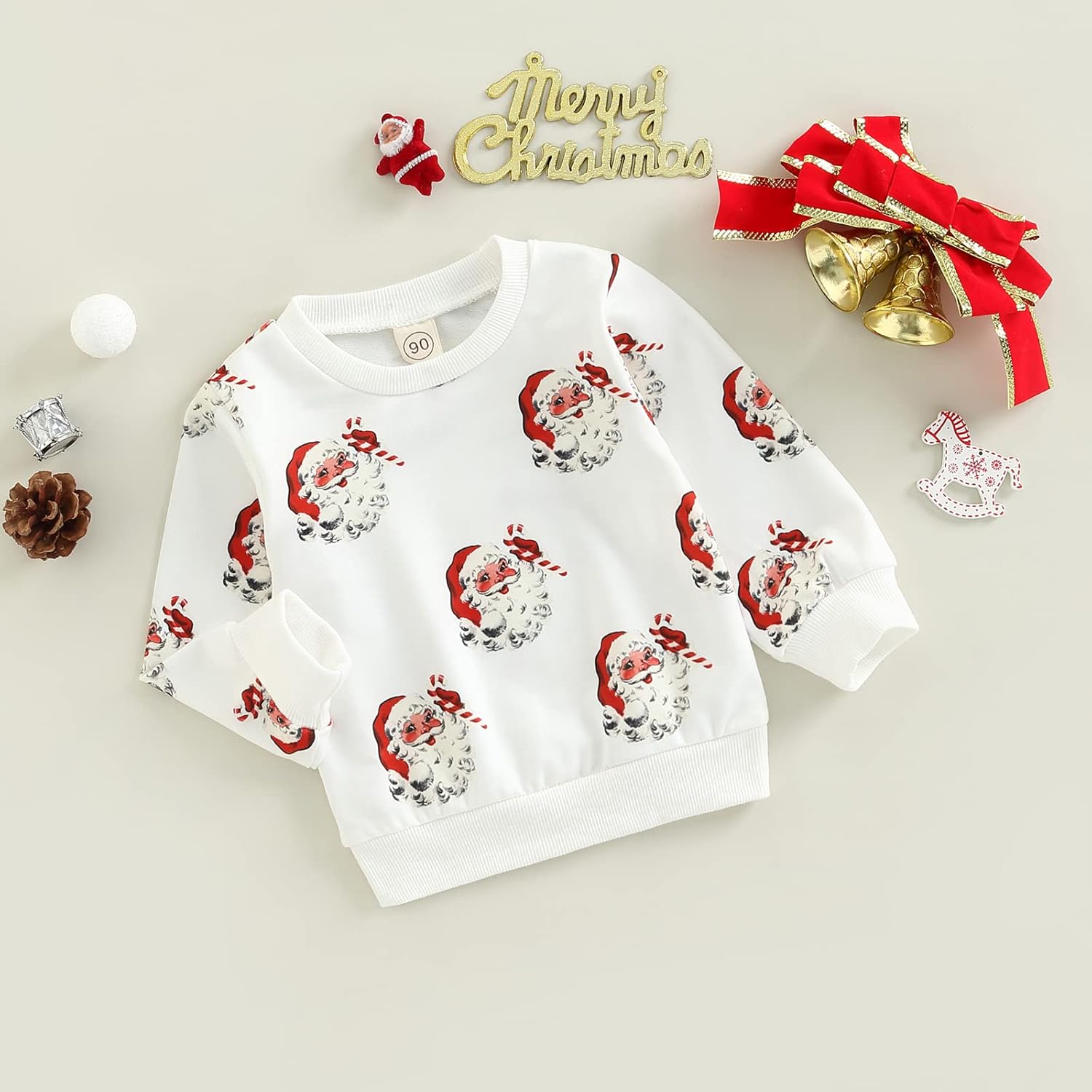 Twopumpkin Toddler Girl Boy Christmas Outfit Baby Santa Candy Cane Print Shrit Crewneck Sweatshirt Sweater Holiday Clothes - Image 6