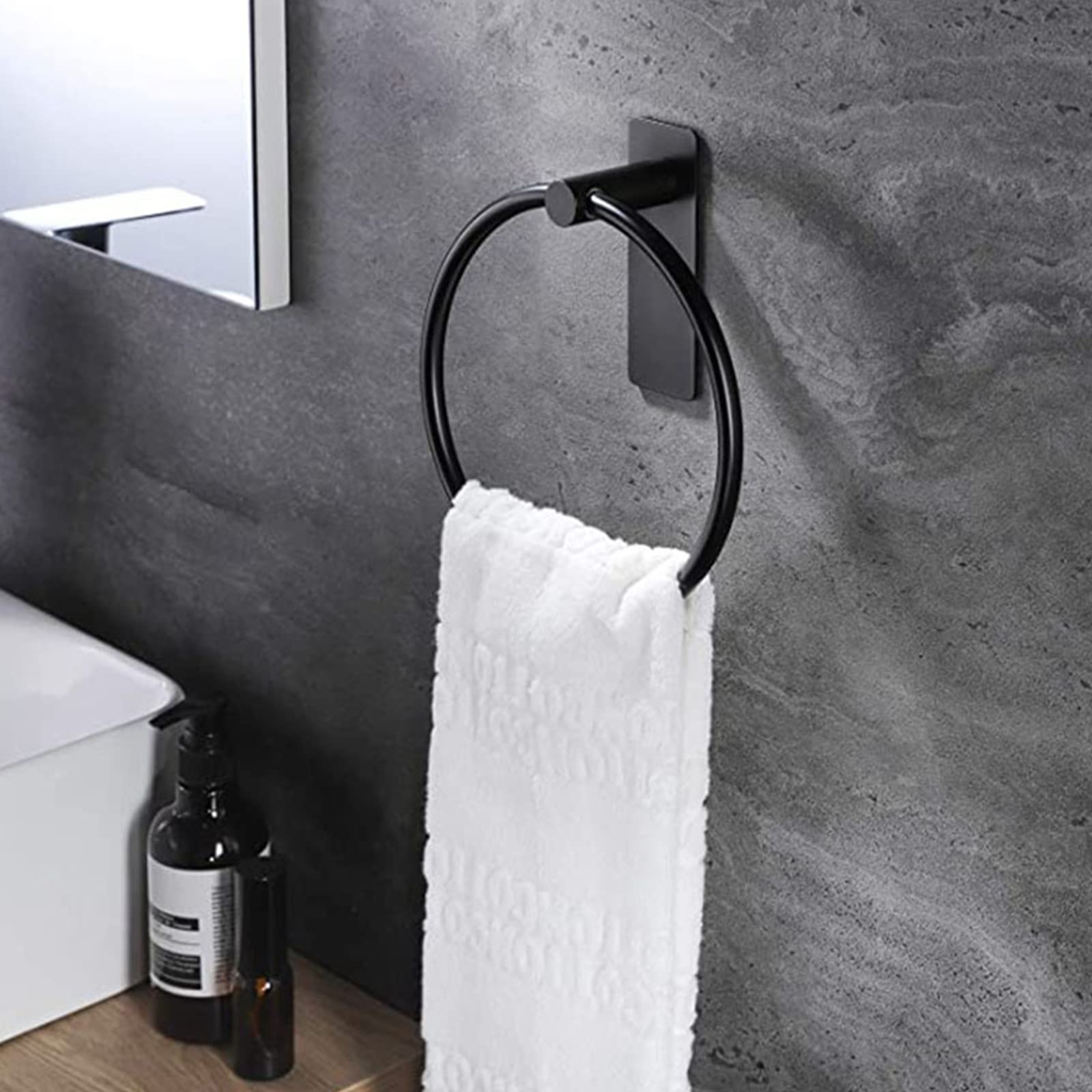 Toallero de Anilla, Toallero en Forma de Anillo Negro, Anillo De Toalla para Baño, Porta Toallas Redondo, Acero Inoxidable Percha De Baño, Anillo De Toalla para Baño, Cocina, Montaje en Pared
