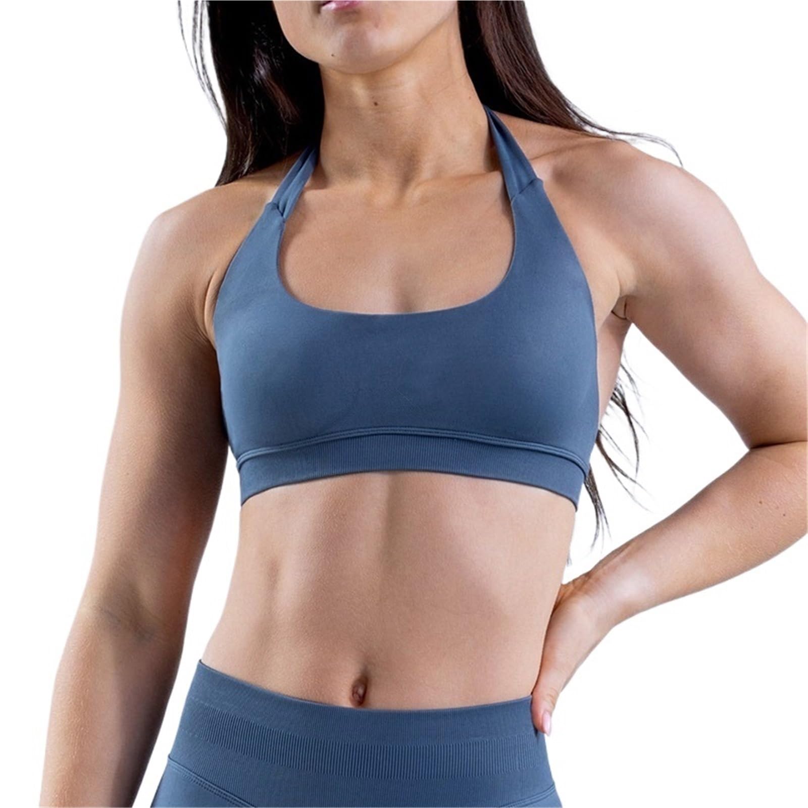 Sujetador Deportivo Mujer Top Corto sin Costuras con Cuello Halter y Espalda Abierta Acolchada for Yoga, Soporte Medio Gimnasio