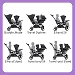Baby Trend Sit n Stand Double 2.0 Stroller - Convertible Multi-Use Easy Fold Travel Toddler & Baby Tandem Double Stroller with Safety Harness and Storage Basket - Dash Black