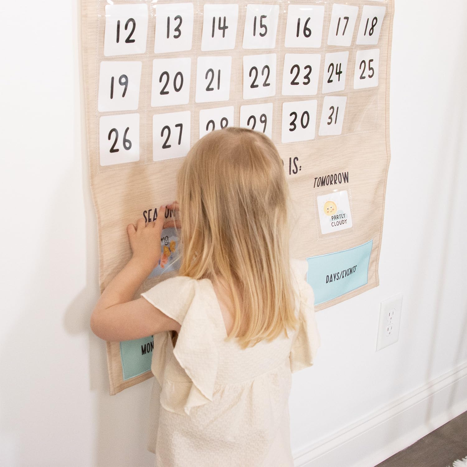 The Peanutshell Learning Calendar Wall Chart - Homeschool Supplies, Interactive Pocket Chart for Toddlers & Kids - Preschool Learning Activity Board, Circle Time Board for Classroom - Good Day