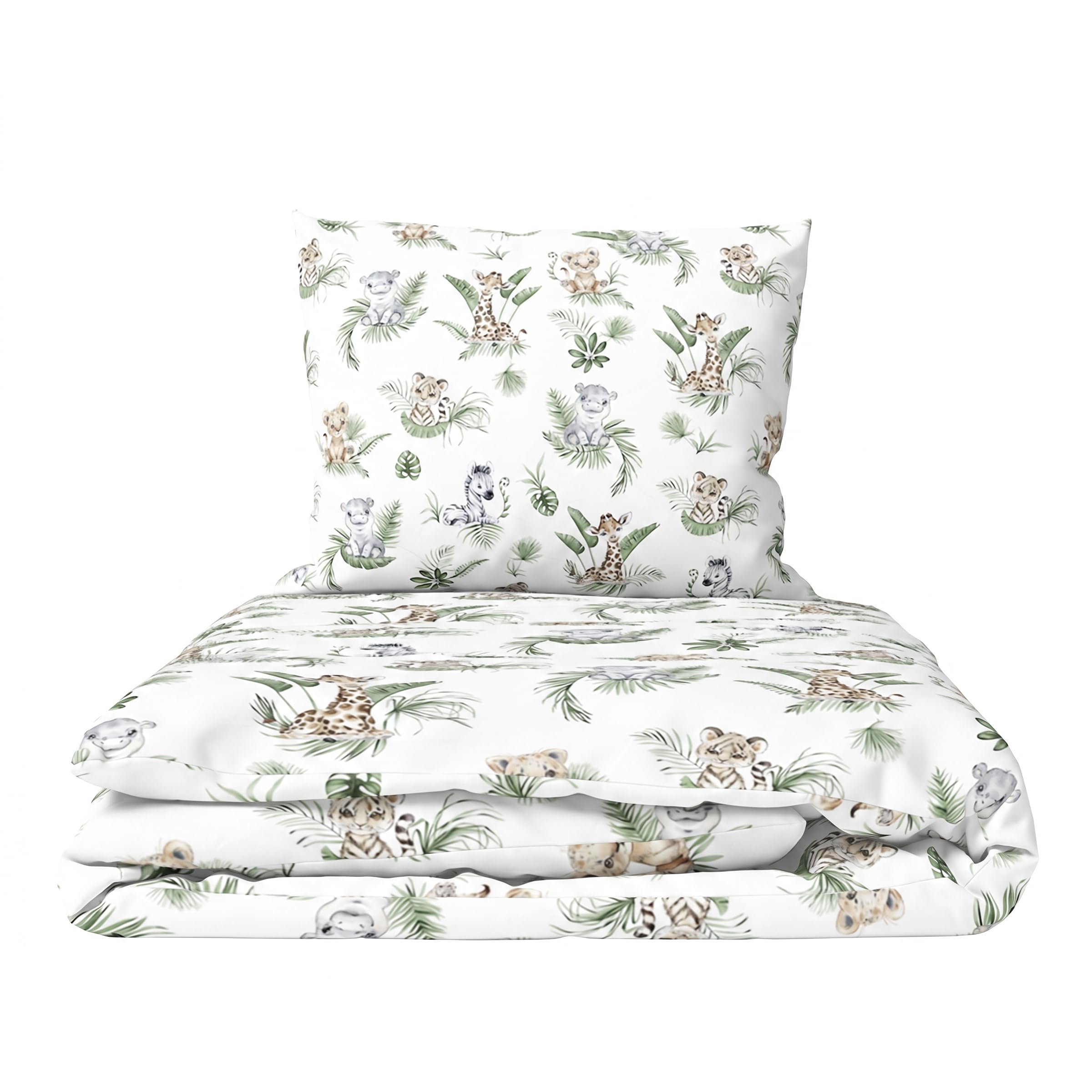 Baby Comfort 33 2-Piece Toddler Duvet & Pillow Set - 120X90 Cm - 100% Cotton Breathable Fabric - Machine Washable Quilted Bedding For Cot Bed 12M+ (Safari)