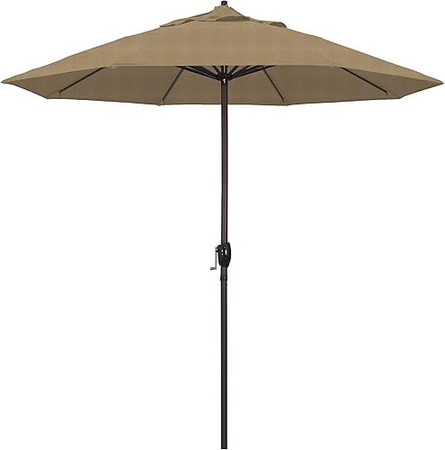 Vista 31 de Sombrilla California Umbrella de 9 pies, de olefina, con inclinación automática y mástil de aluminio bañado en bronce, Rojo, Rojo