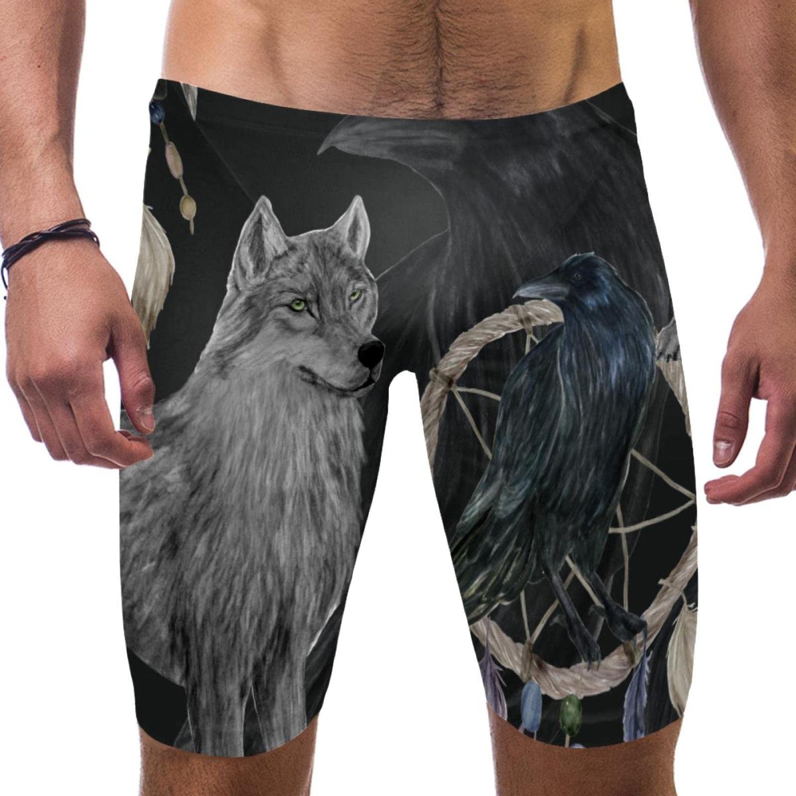 Pantalones cortos de natación para hombre con diseño multicolor de lobos 7