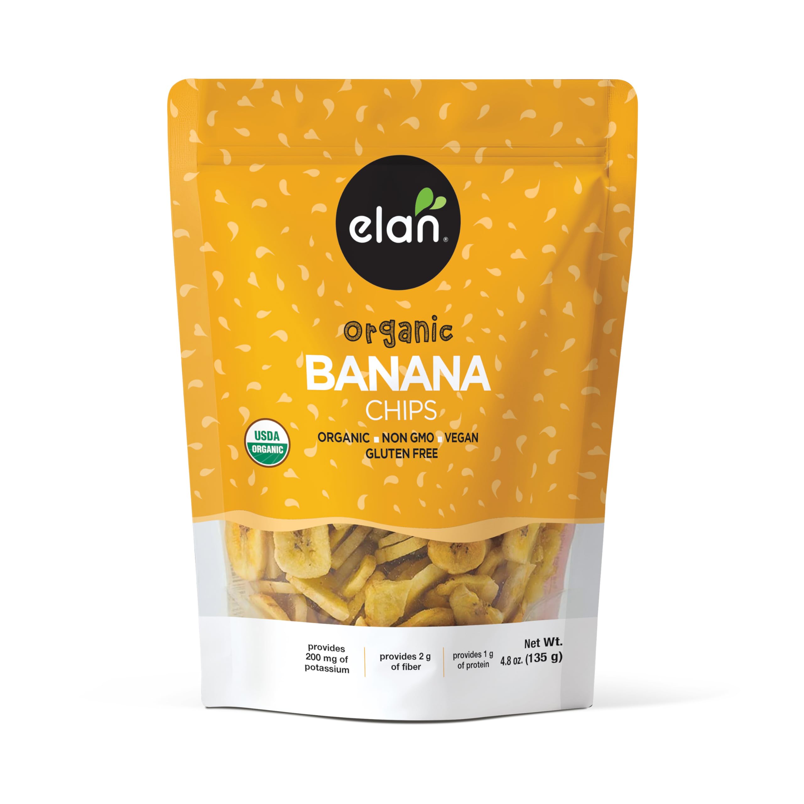 Elan Organic Banana Chips, 4.8 oz, Non-GMO, Vegan, Gluten-Free, Kosher, Sweetened with Organic Sugar, Crunchy Snacks, Sweet SnacksUSDA Organic