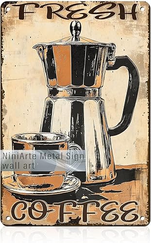 Letrero de metal de café fresco, arte de pared retro para el hogar, cocina, cafetería, oficina, decoración de 8 x 12 pulgadas