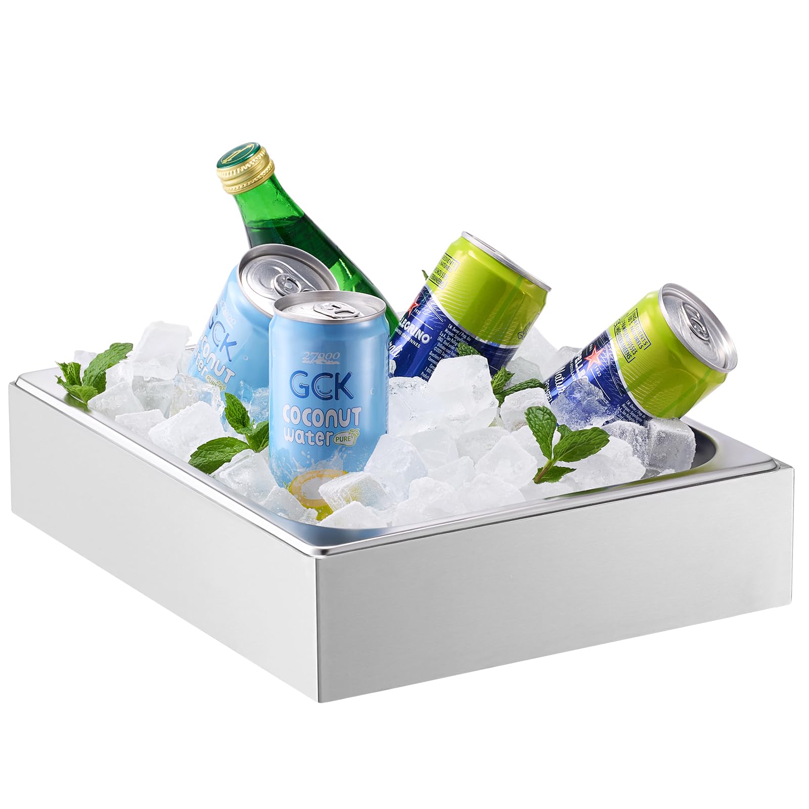 VEVOR Contenedor de Exhibición para Servir Alimentos sobre Encimera, de Acero Inoxidable, 1 x 1/2 Sartén, con Tapa Transparente y Bandeja de Hielo, para Restaurante, Fiesta, 345 x 276 x 245 mm