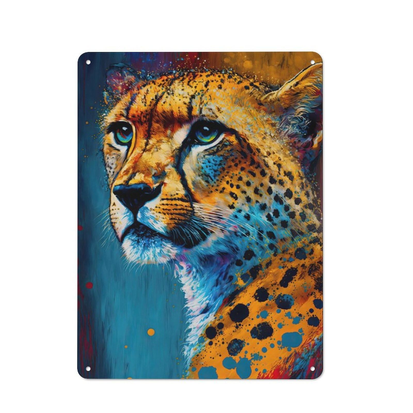 Rustic Vintage Metal Sign 40x30cm Featuring Cheetah, Home Bar Decor for Cafe, Pub, Workshop Or Home Bar