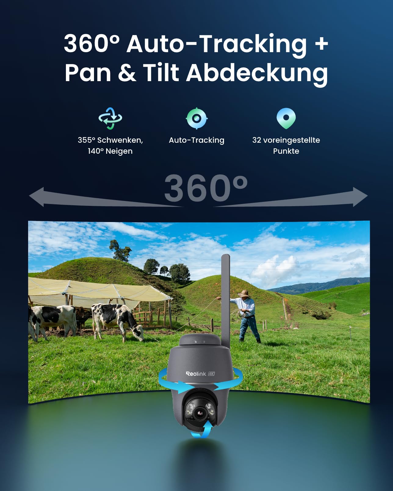 Reolink 4K 3G/4G LTE Überwachungskamera mit SIM Karte, Lokaler Speicher | 360° PT Auto-Tracking, Solar Kamera Outdoor mit 8MP Farbnachtsicht, KI Erkennung, Go PT Ultra(Grau)+6W Solarpanel