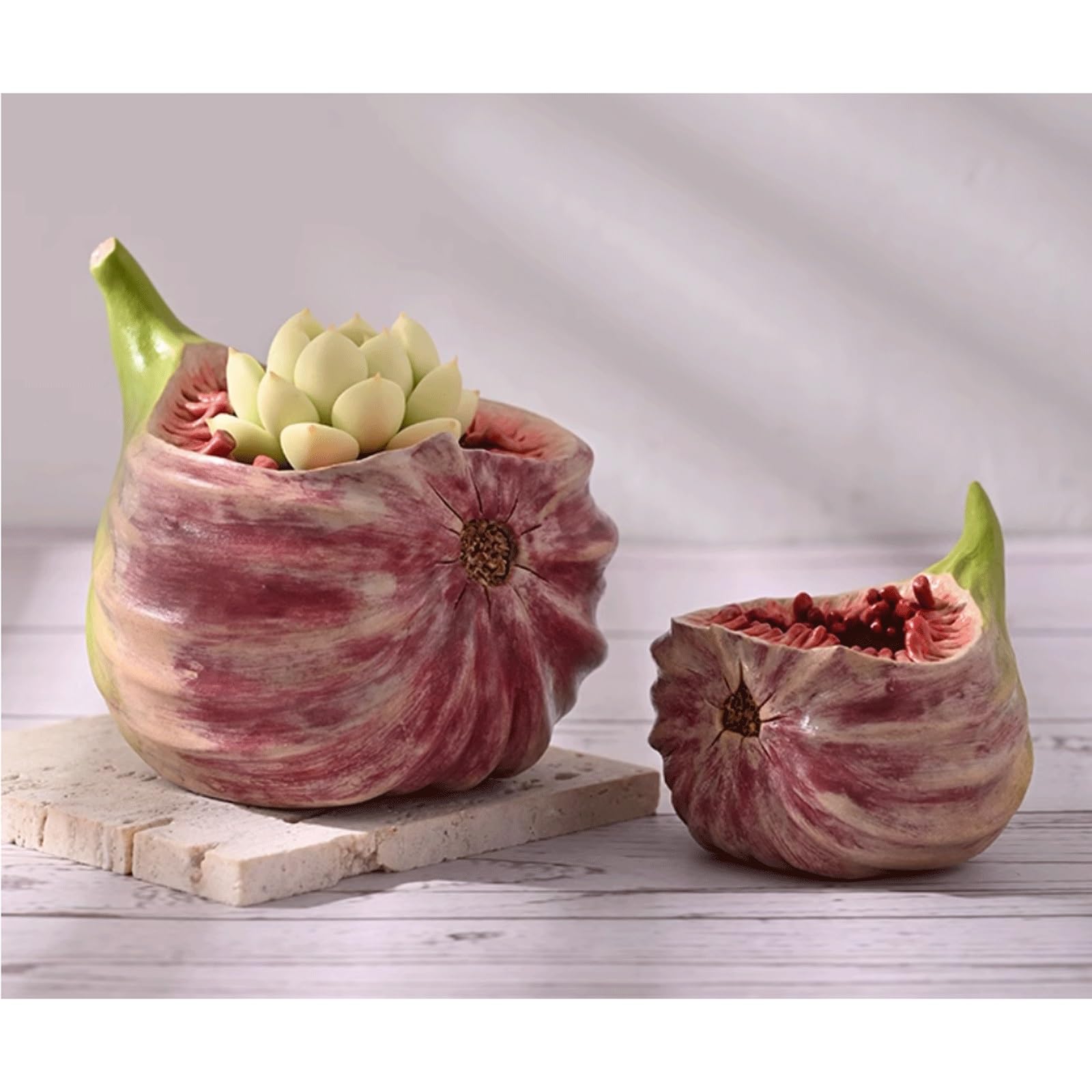 Dekoracyjna doniczka na sukulenty w kształcie figi, ceramiczna doniczka na kwiaty, rustykalna doniczka w kształcie owoców, urocza mini doniczka na kaktusy, na okna, taras lub do salonu (fioletowa, CH)