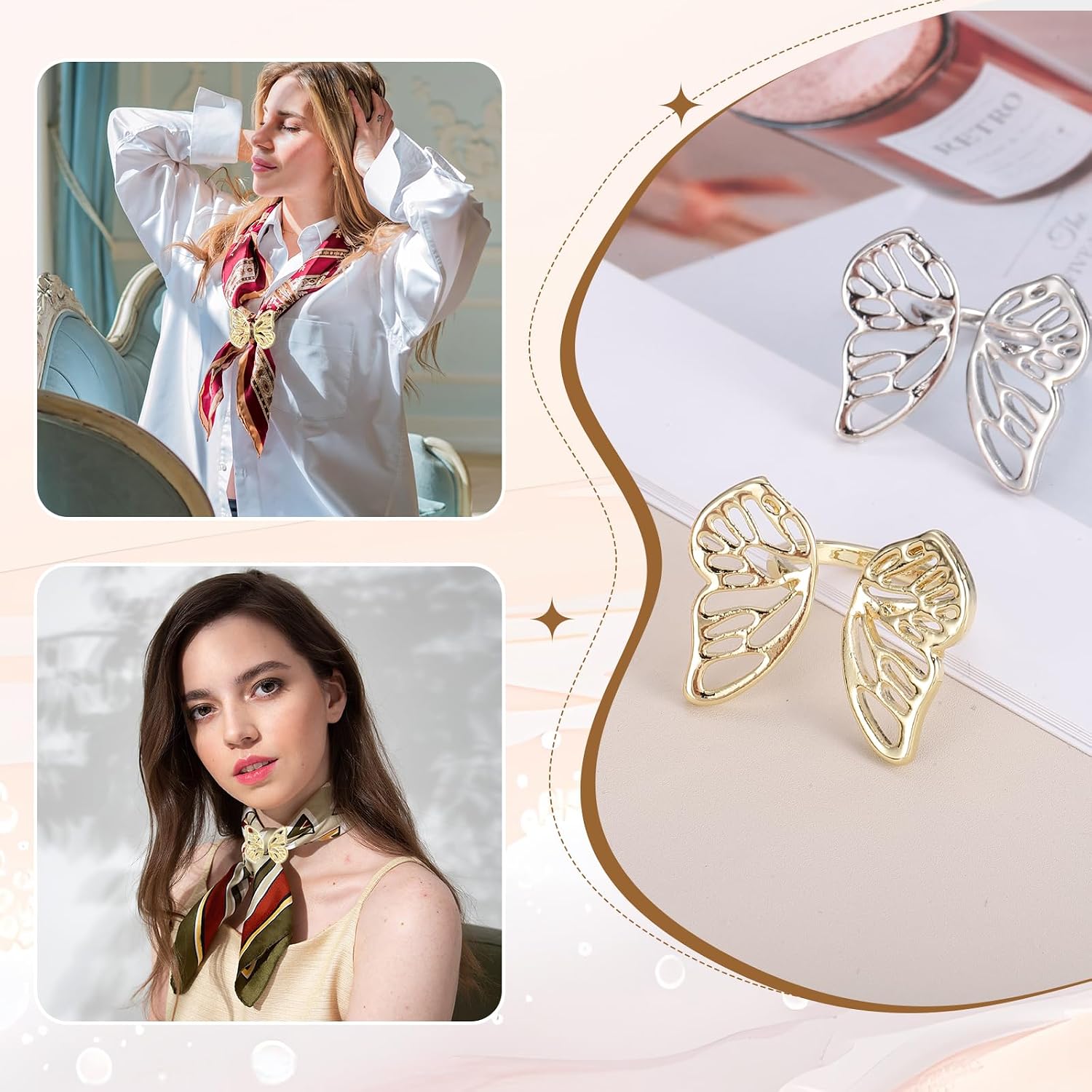 PATIKIL Silk Scarf Ring Clip, Butterfly Scarves Pin Shawl Slide Buckles Fashion Metal Clothing Ring Wrap Holder for Women Jewelry Accessories Gift
