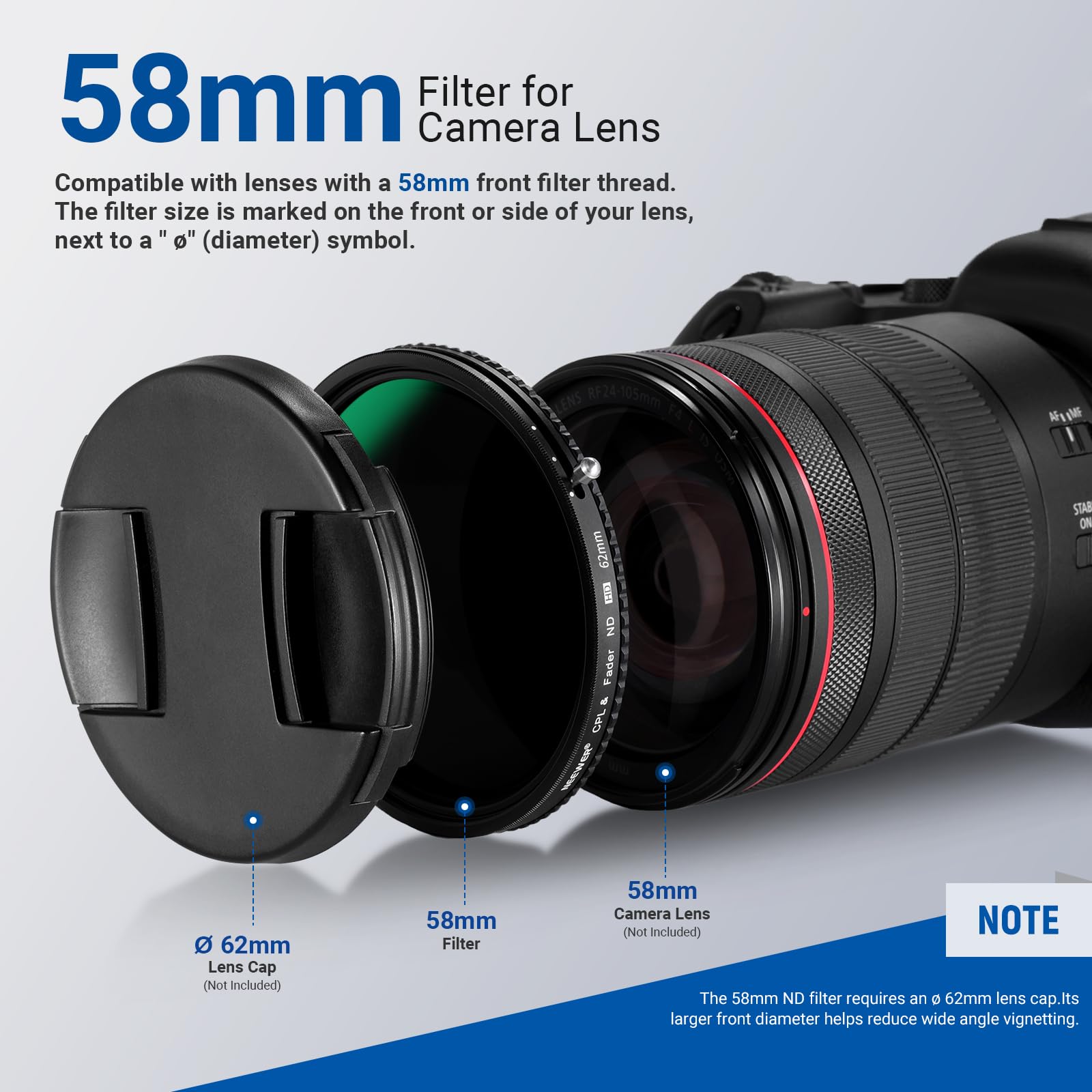 NEEWER 2 w 1 58 mm zmienny filtr ND ND2-ND32 i CPL (filtr polaryzacyjny) No X Cross zmienny szary filtr HD szkło optyczne 30-warstwowe nano, powlekane wodą, odporne na zarysowania