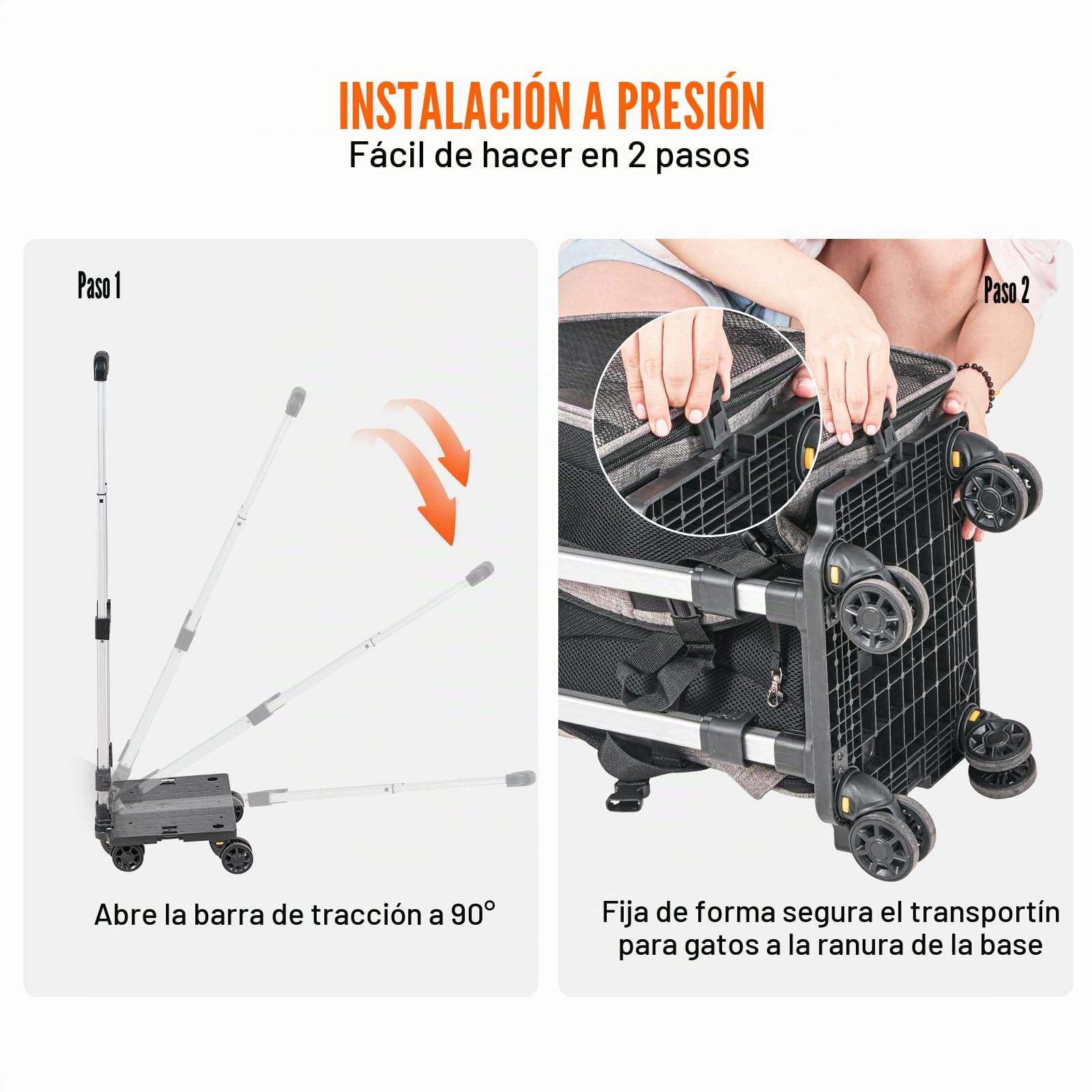VEVOR Transportín para Mascotas con Ruedas Carga de 8,1 kg Maleta para Gatos 34x28x42 cm Transportador para Mascotas con Asa Telescópica Correa para Hombro Cremallera con Autocierre para Perros, Gris