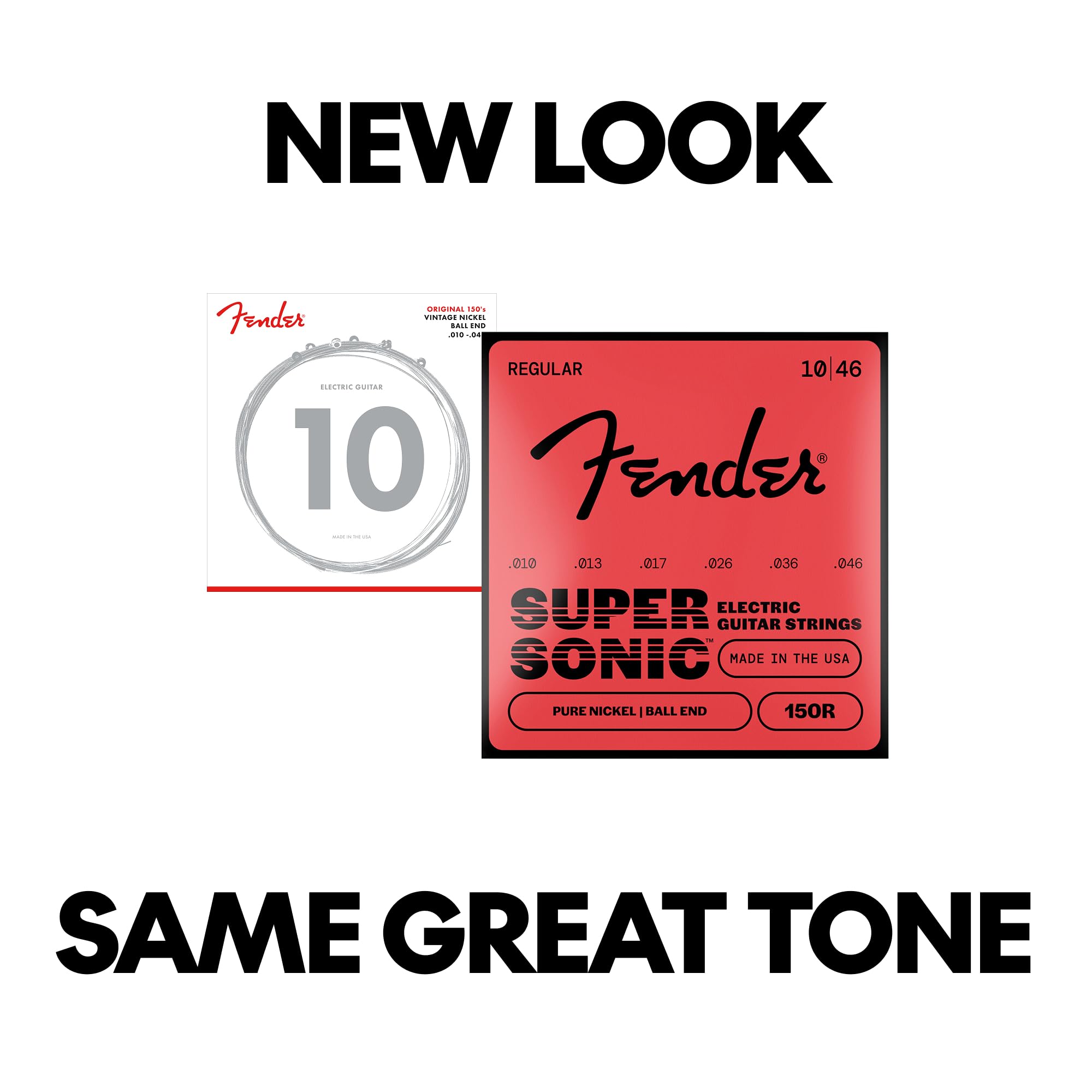 Fender Original 150 Electric Guitar Strings, Pure Nickel Wound, Ball End, 150R .010-.046 Gauges, (6)